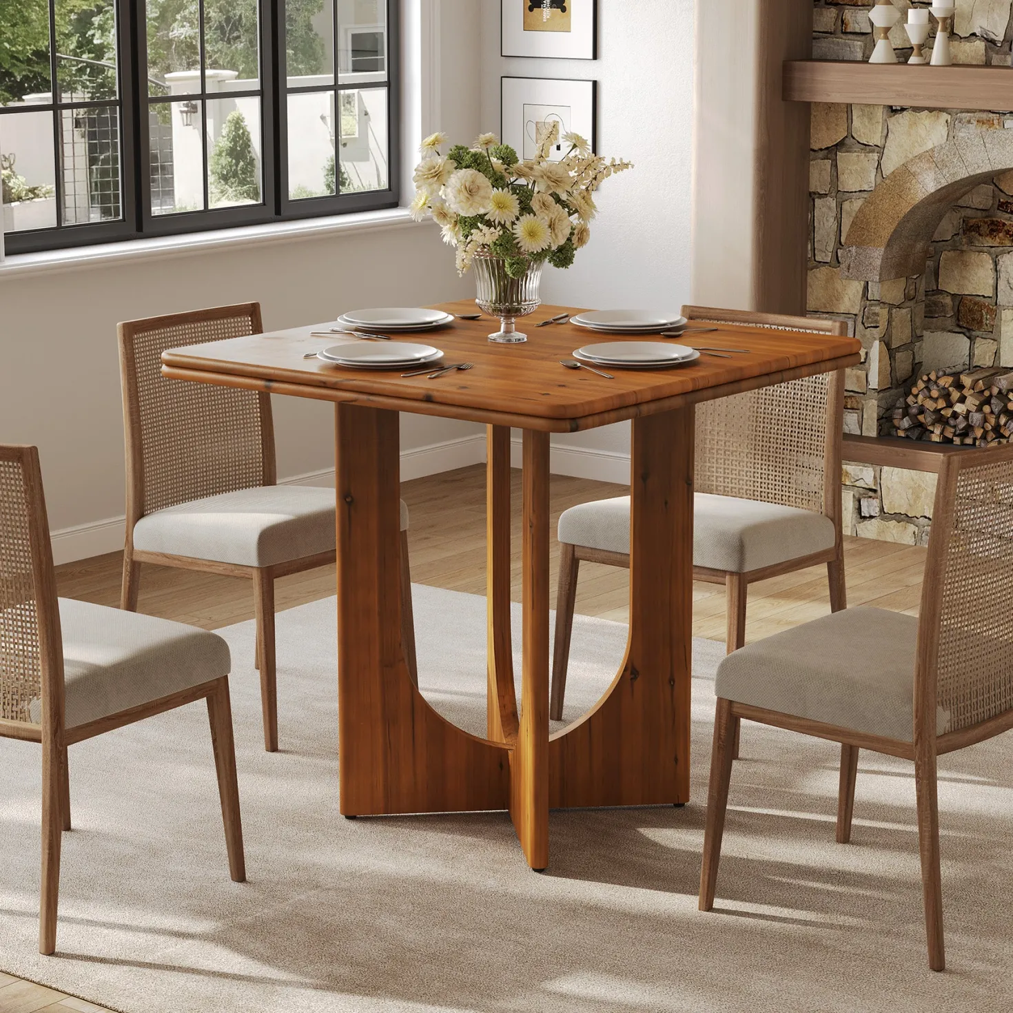 Square Solid Wood Dining Table, 31.5" Kitchen Table for 2-4 People