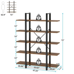5-Tier Bookshelf, Open Etagere Bookcase Storage Display Rack