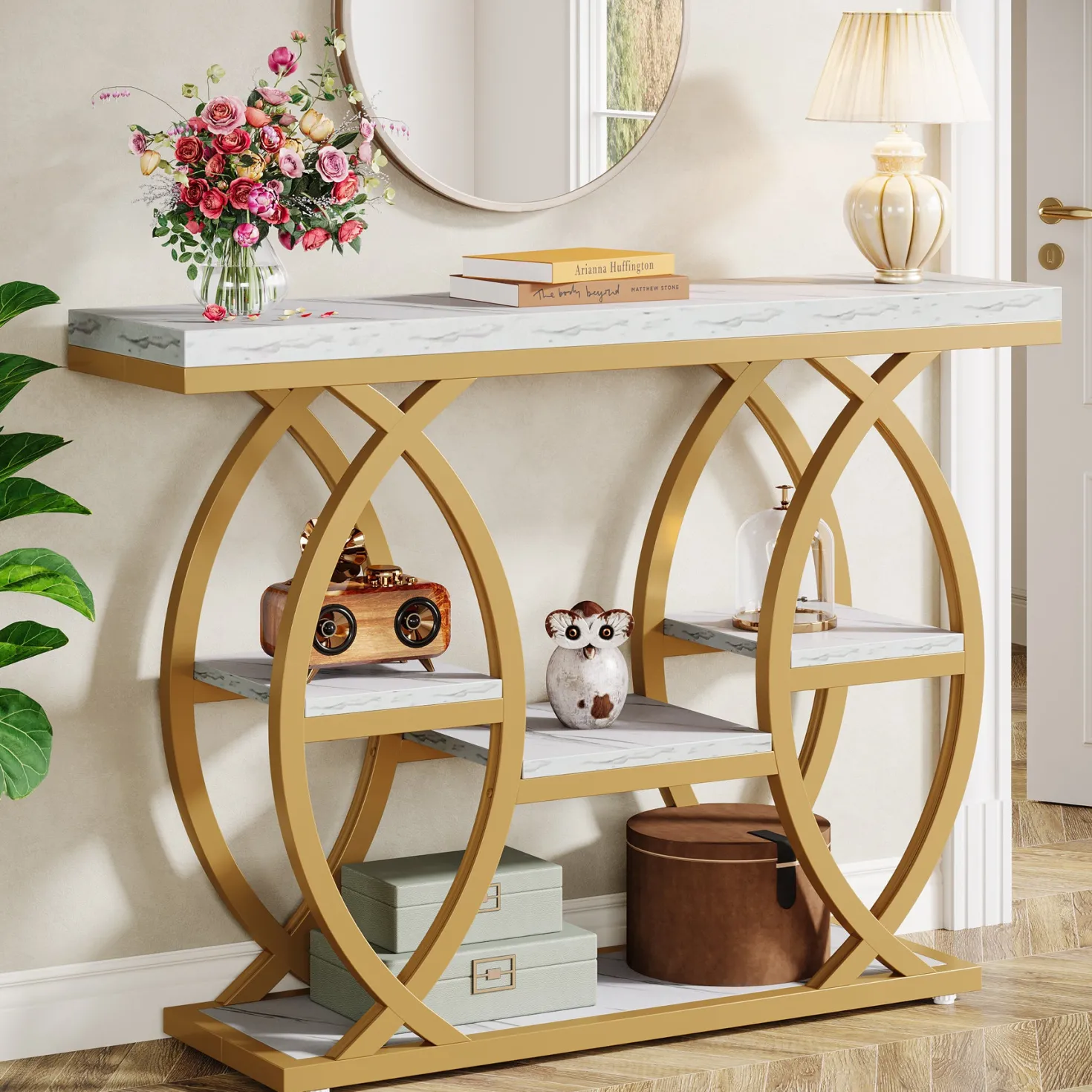 4-Tier Console Table, 39" Sofa Entryway Table with Storage Shelves