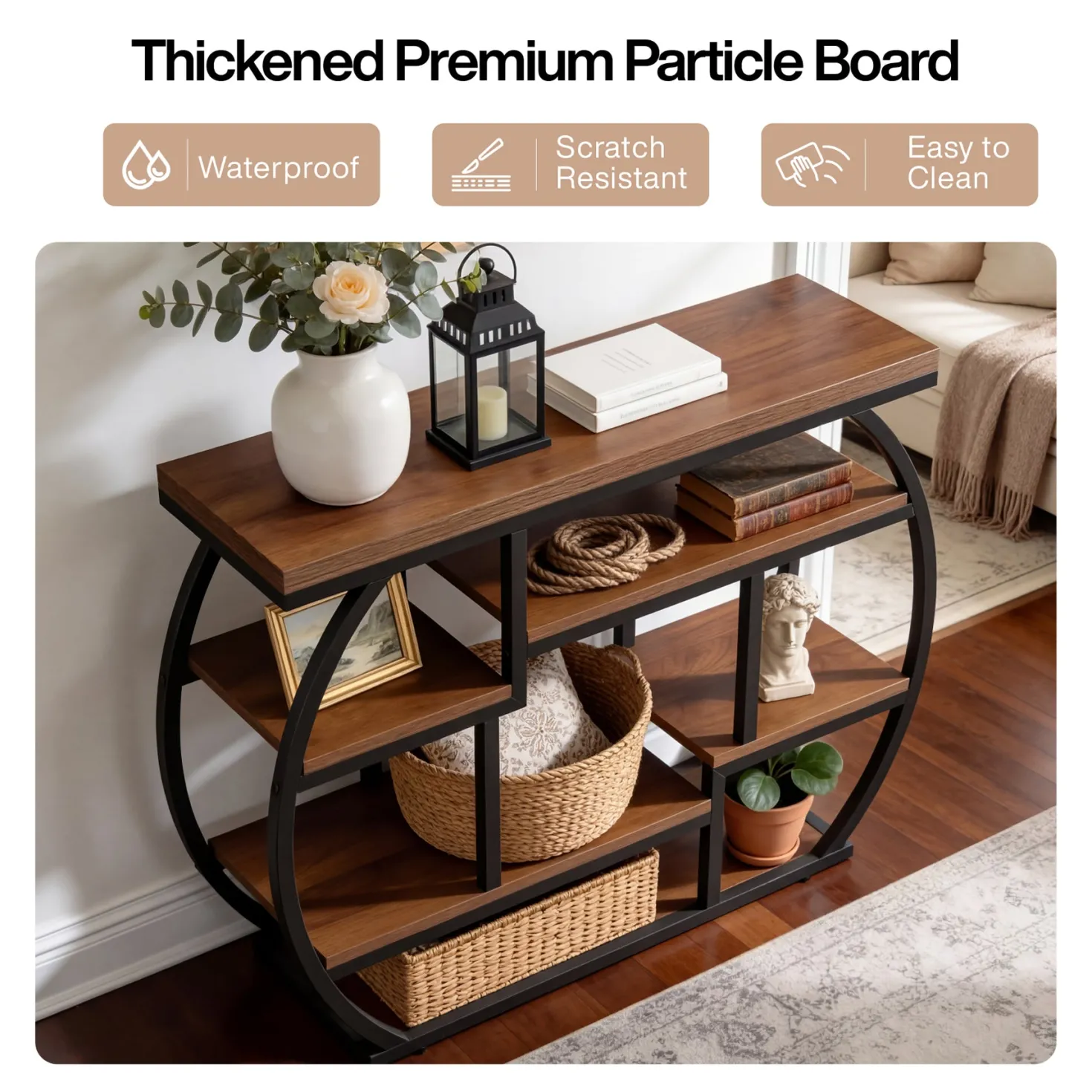 6-Tier Console Table, 39.4" Sofa Entryway Table with Shelves for Hallway
