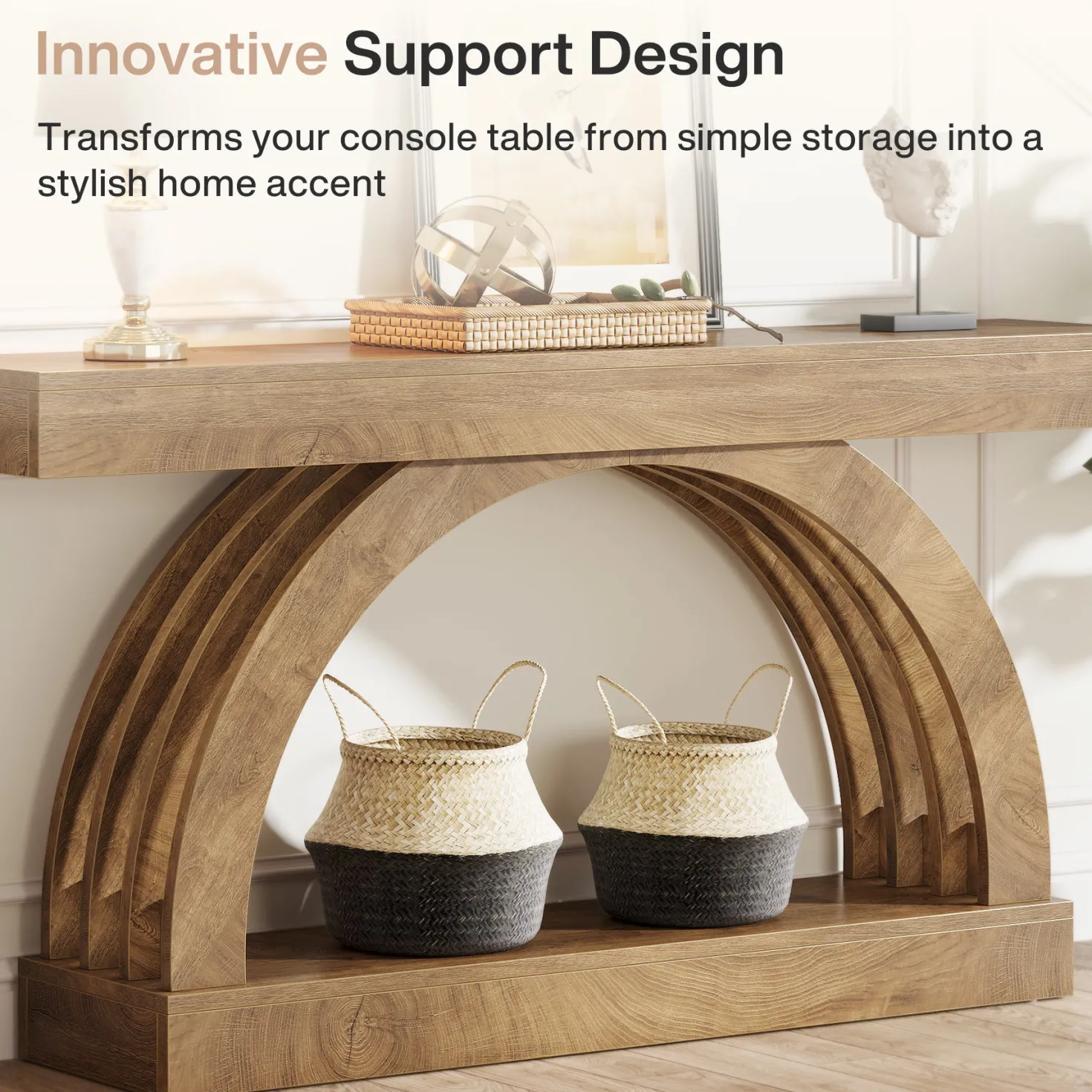 2-Tier Console Table, 63" Unique Arched Sofa Table Behind The Couch