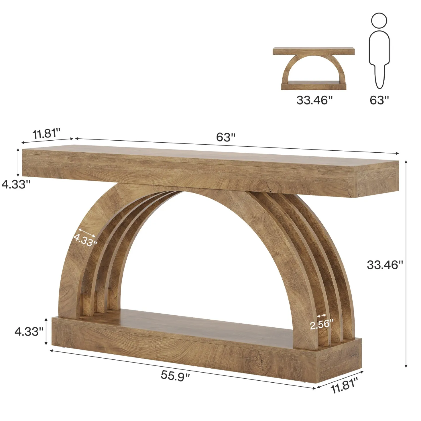 2-Tier Console Table, 63" Unique Arched Sofa Table Behind The Couch