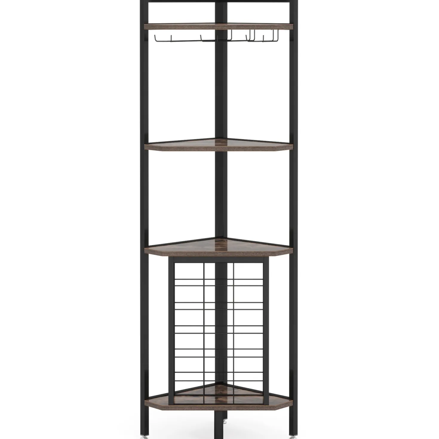 4-Tier Corner Wine Rack with Glass Holder & Storage Shelves