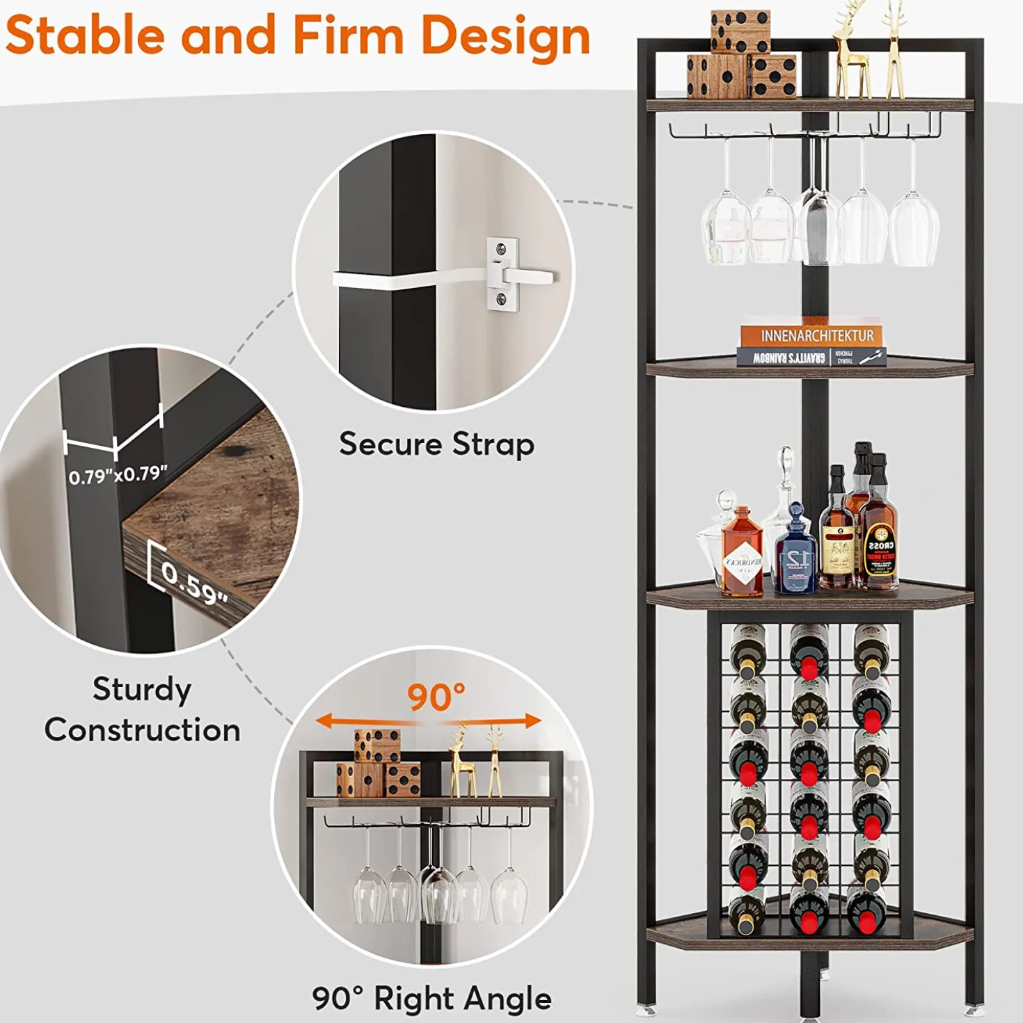 4-Tier Corner Wine Rack with Glass Holder & Storage Shelves