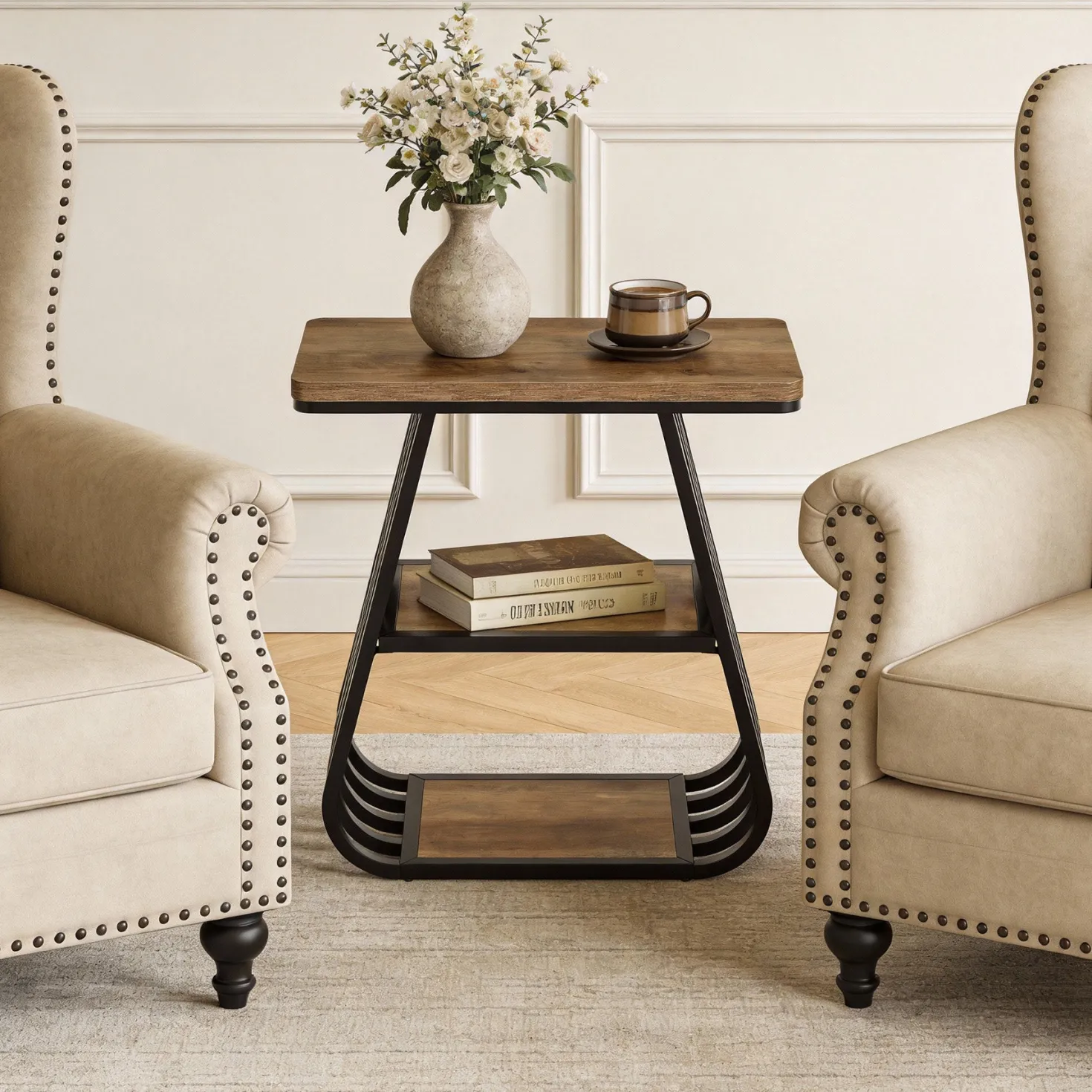 3-Tier End Table, 23.62" Side Table with Storage Shelves for Small Spaces