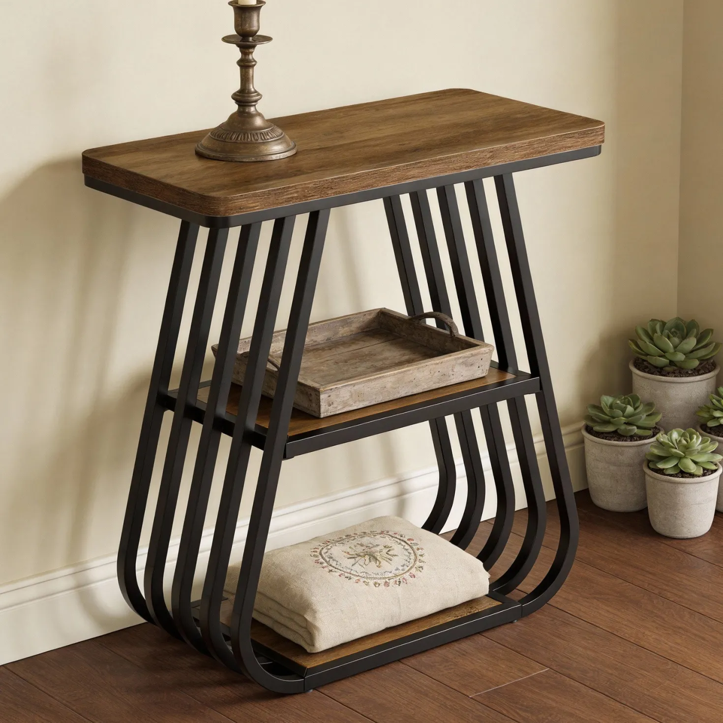 3-Tier End Table, 23.62" Side Table with Storage Shelves for Small Spaces