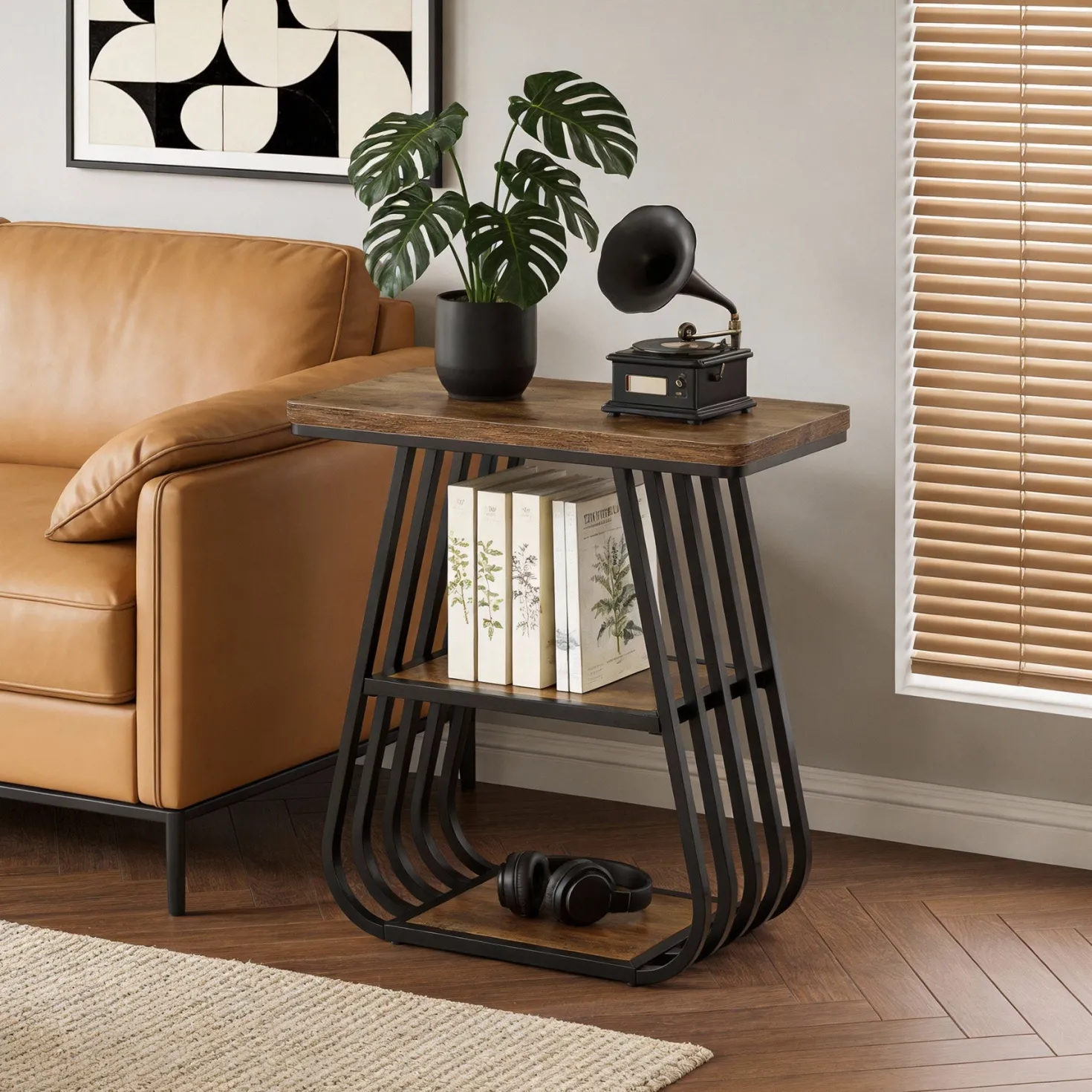 3-Tier End Table, 23.62" Side Table with Storage Shelves for Small Spaces