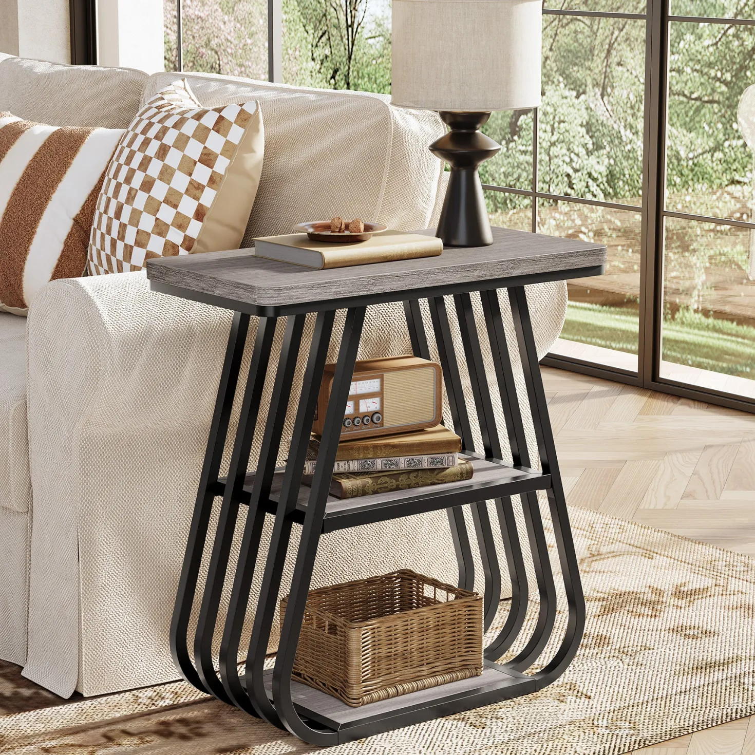 3-Tier End Table, 23.62" Side Table with Storage Shelves for Small Spaces