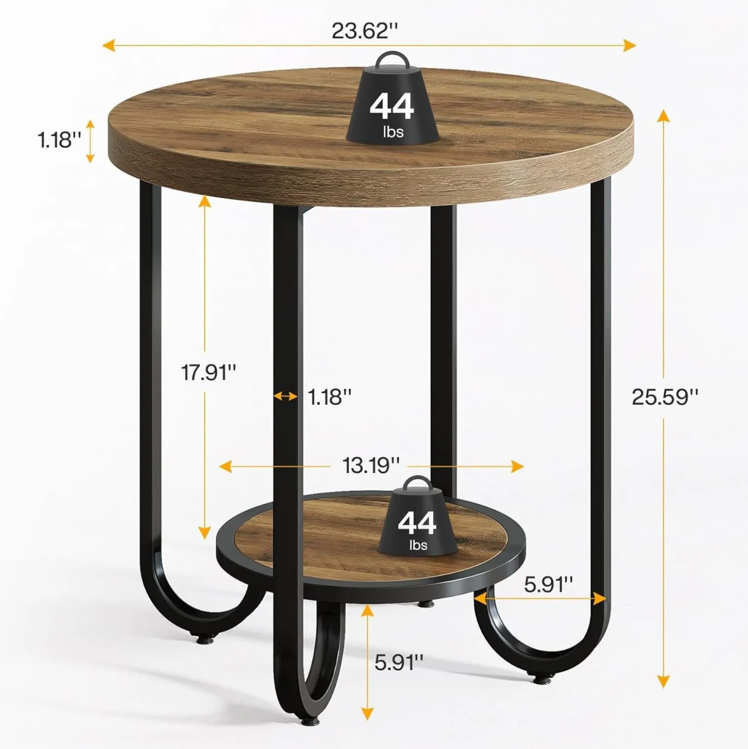 2-Tier End Table, Round Side Table Nightstand with Curved Metal Legs