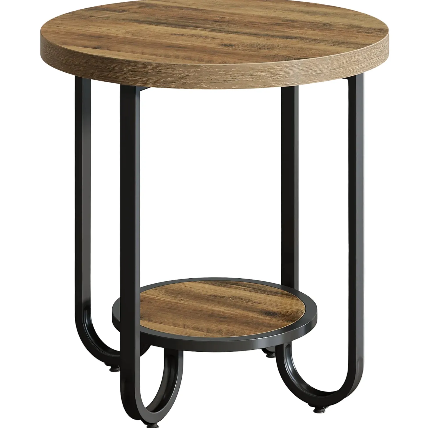 2-Tier End Table, Round Side Table Nightstand with Curved Metal Legs