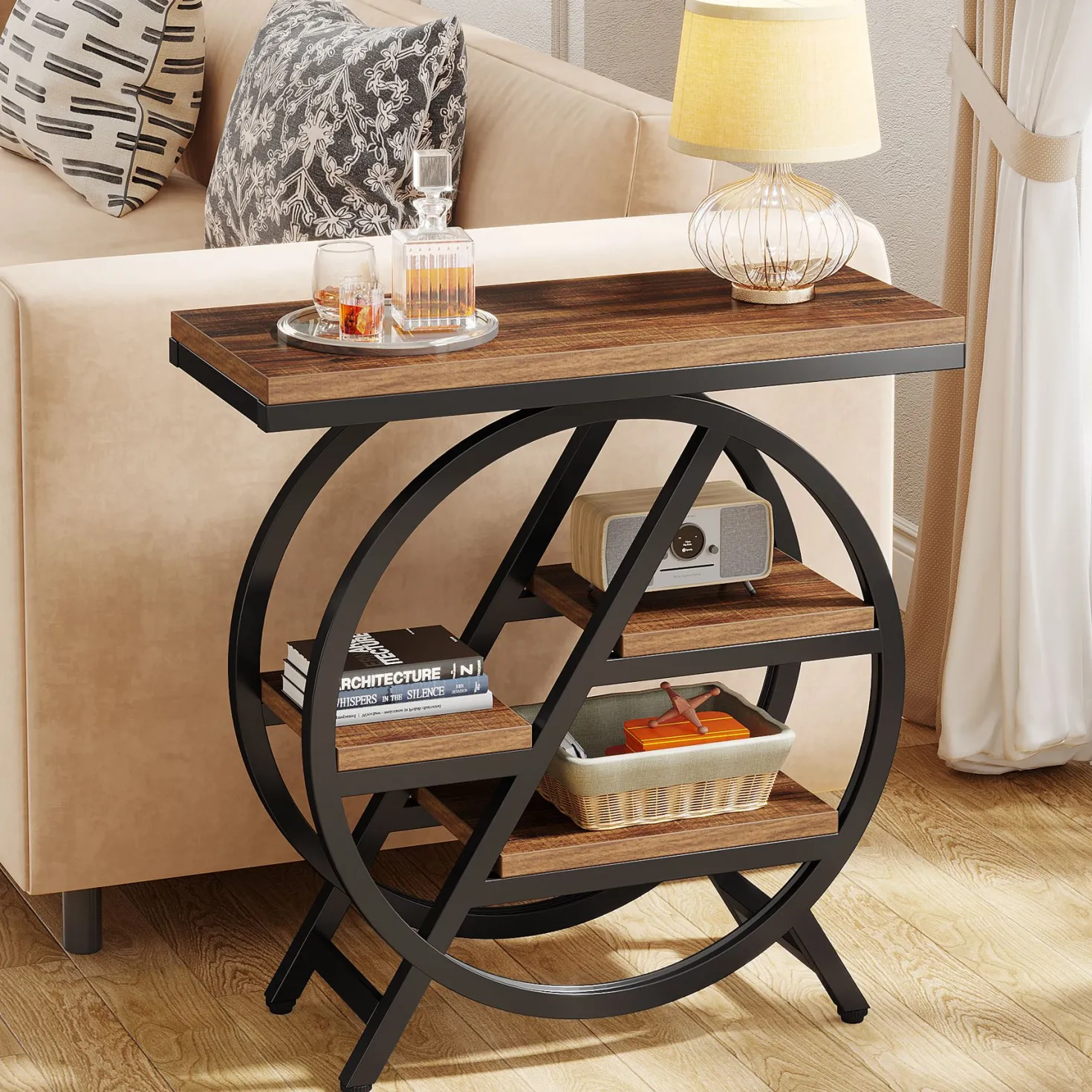 4-Tier End Table, Small Side Table Snack Table with Storage Shelves