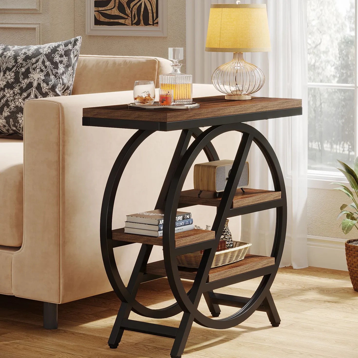 4-Tier End Table, Small Side Table Snack Table with Storage Shelves