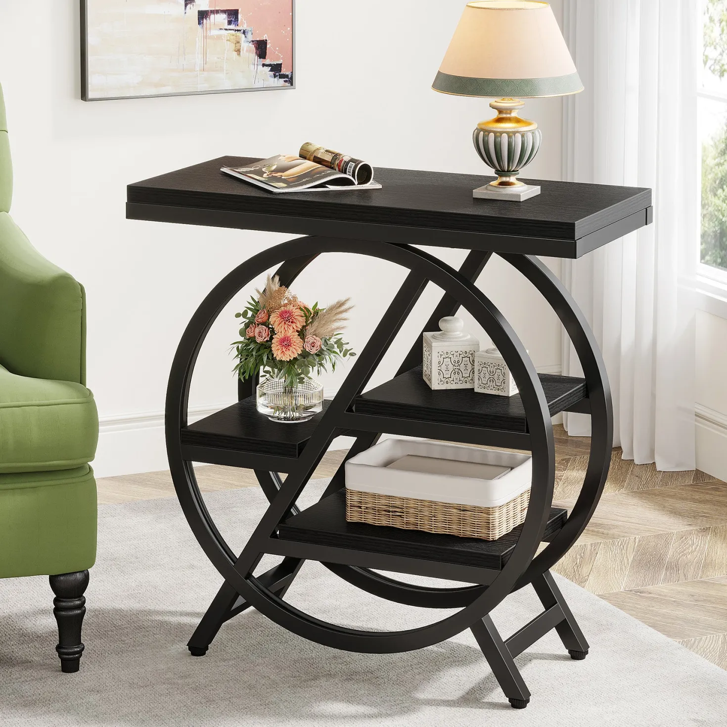 4-Tier End Table, Small Side Table Snack Table with Storage Shelves