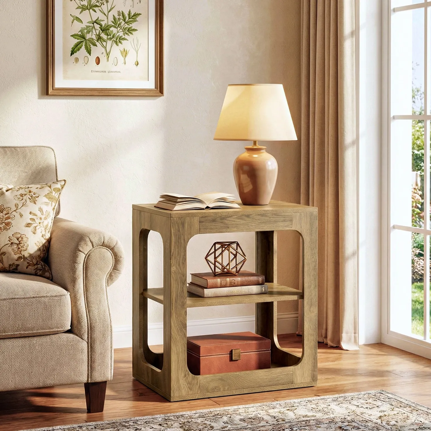 3-Tier End Table with Storage Shelves, Rustic Brown Side Table for Living Room and Bedroom