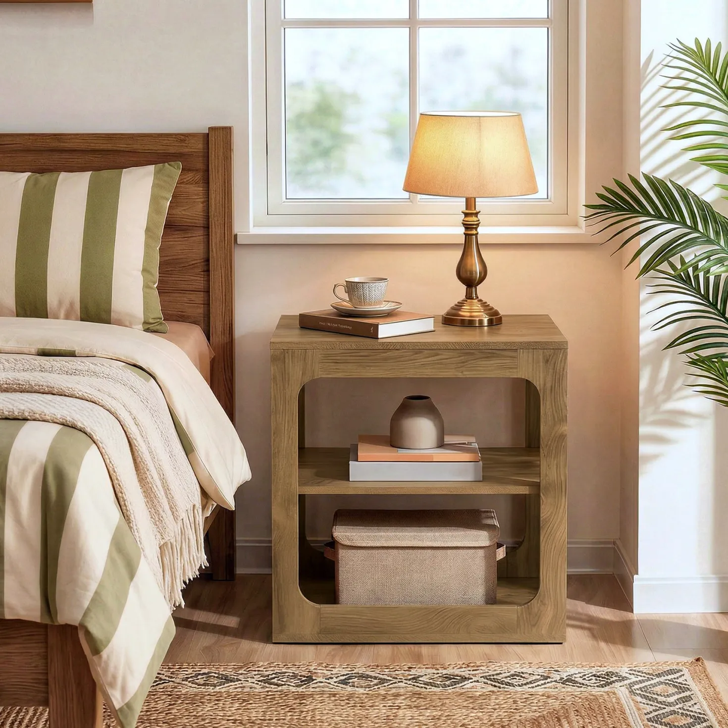 3-Tier End Table with Storage Shelves, Rustic Brown Side Table for Living Room and Bedroom