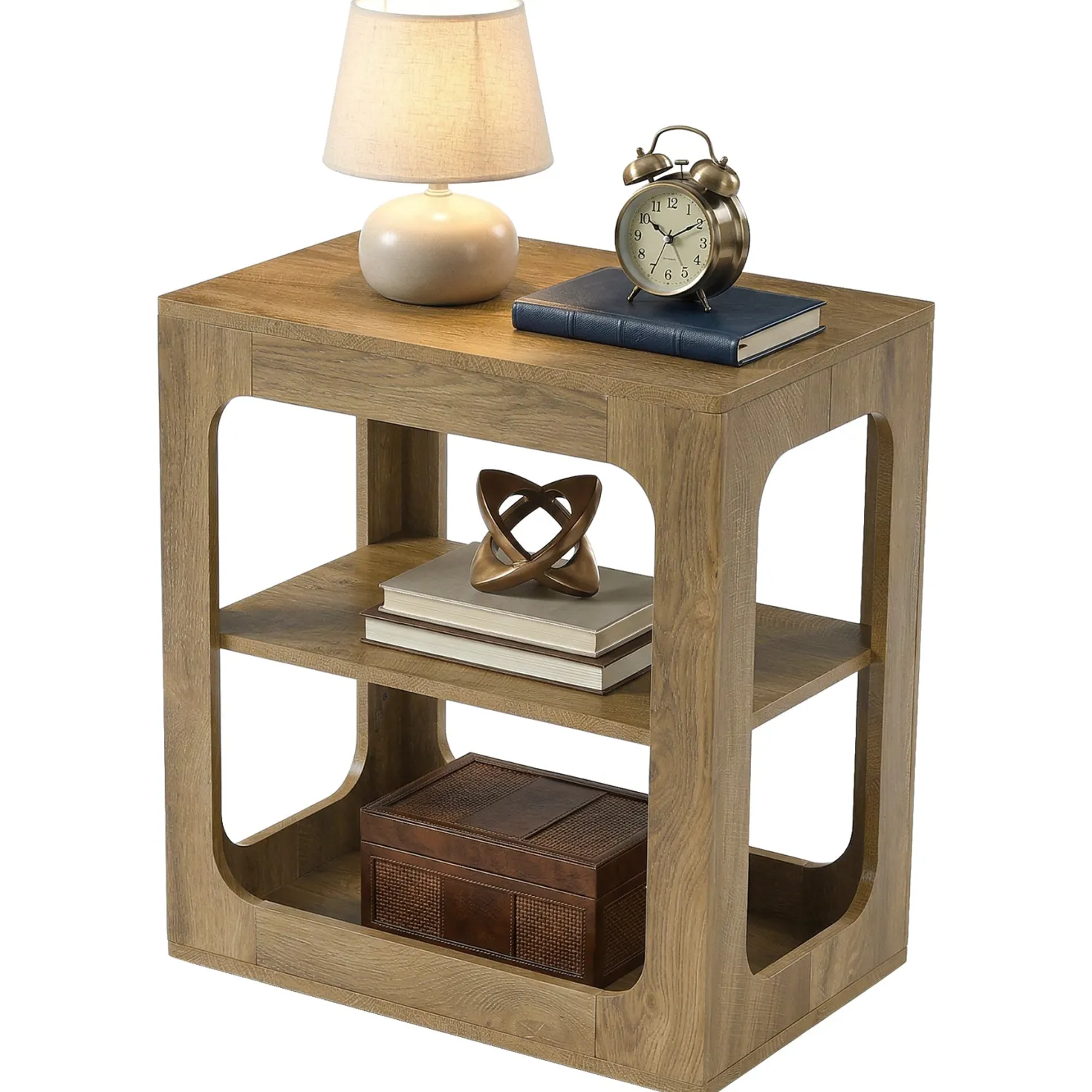 3-Tier End Table with Storage Shelves, Rustic Brown Side Table for Living Room and Bedroom