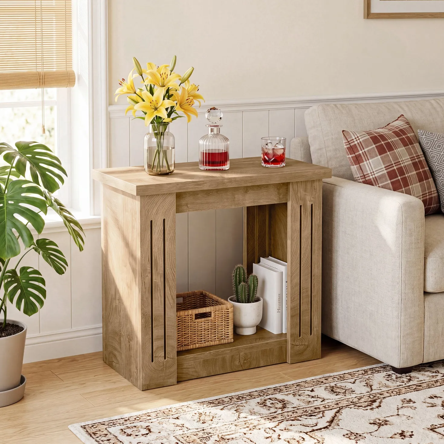2-Tier Farmhouse End Table, 23.6" Side Table Nightstand with Storage for Living Room