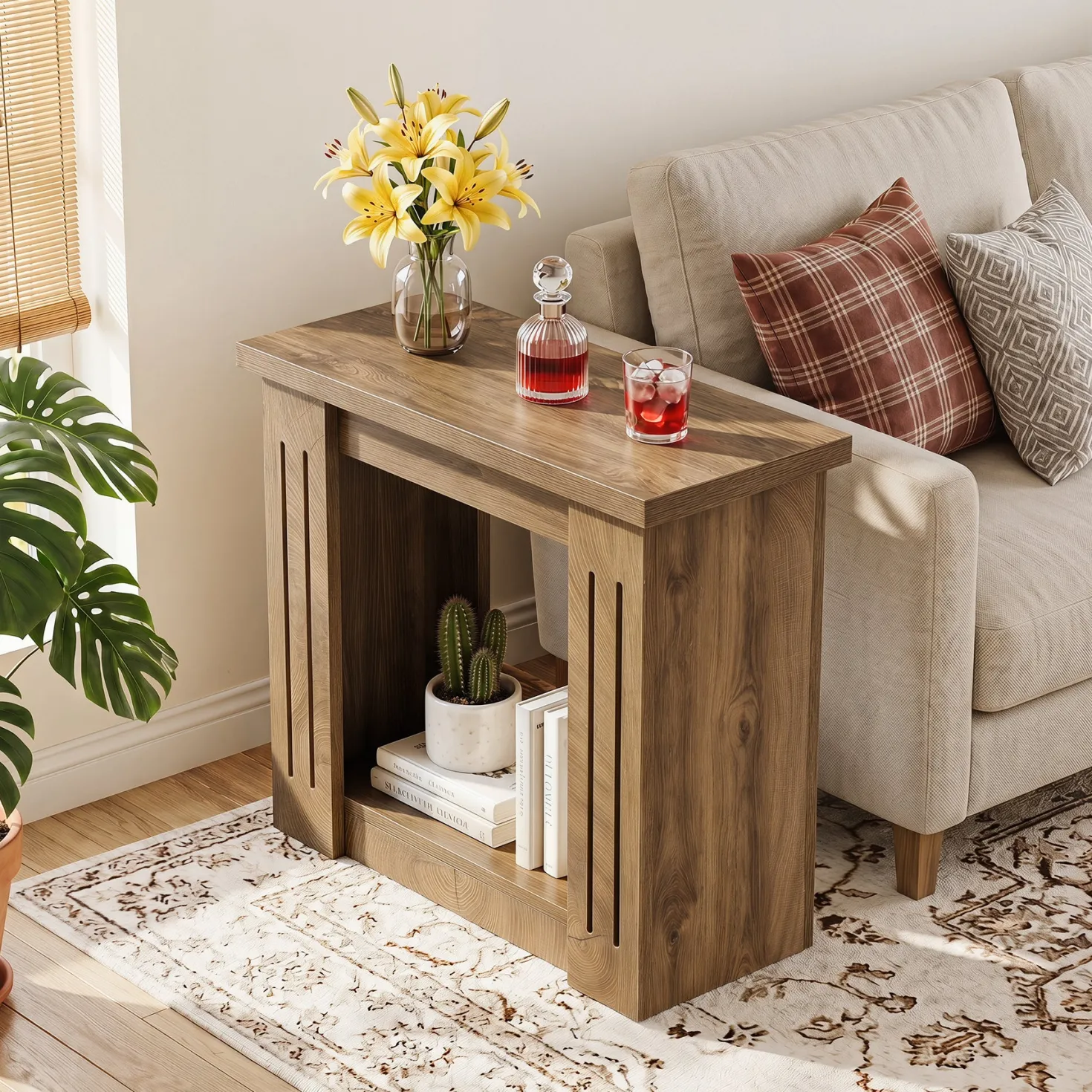 2-Tier Farmhouse End Table, 23.6" Side Table Nightstand with Storage for Living Room