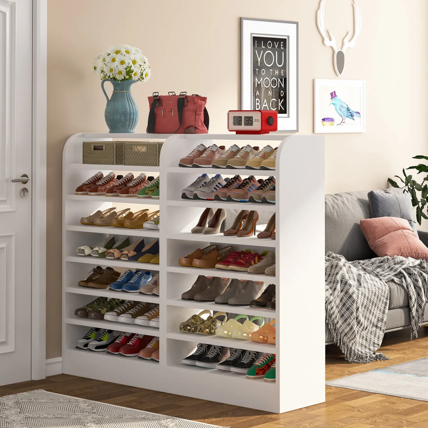 8-Tier Shoe Rack, Wooden Shoe Shelf Shoe Storage Cabinet