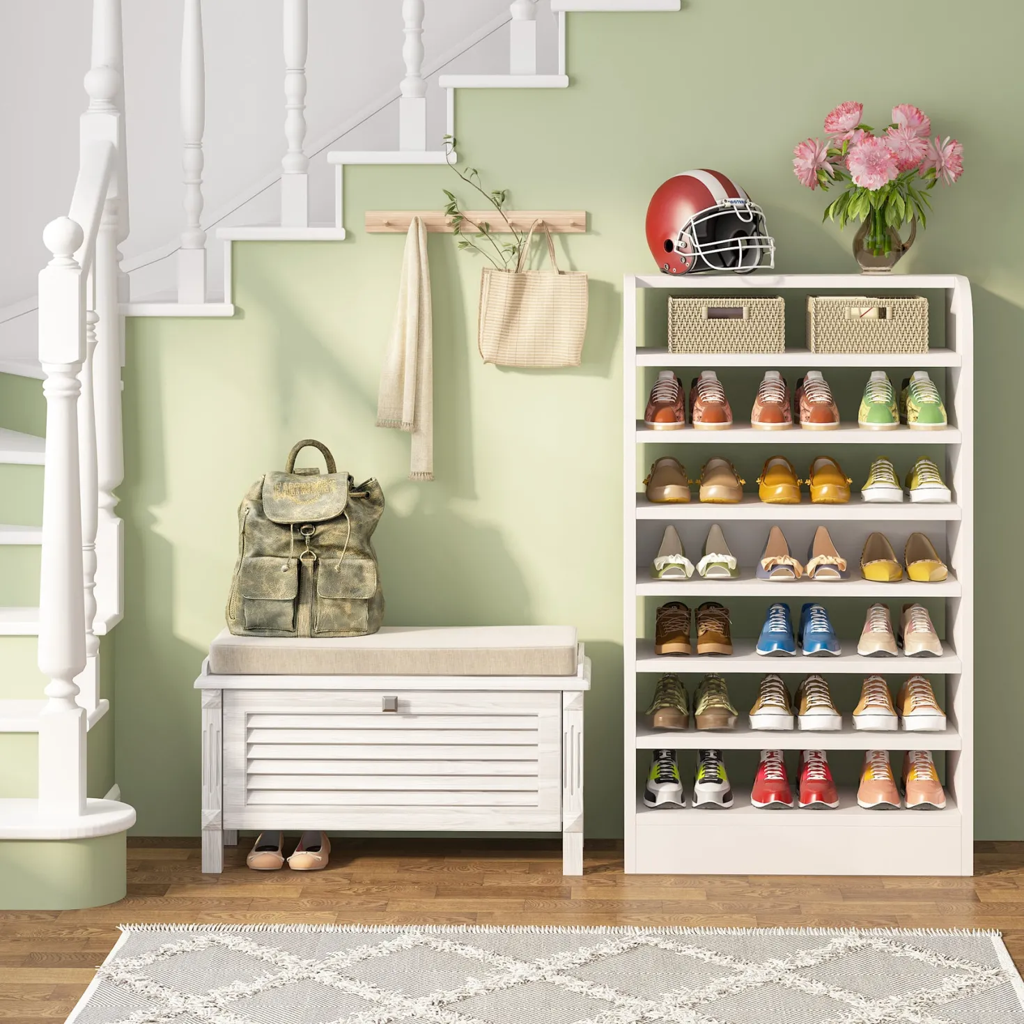 8-Tier Shoe Rack, Wooden Shoe Shelf Shoe Storage Cabinet
