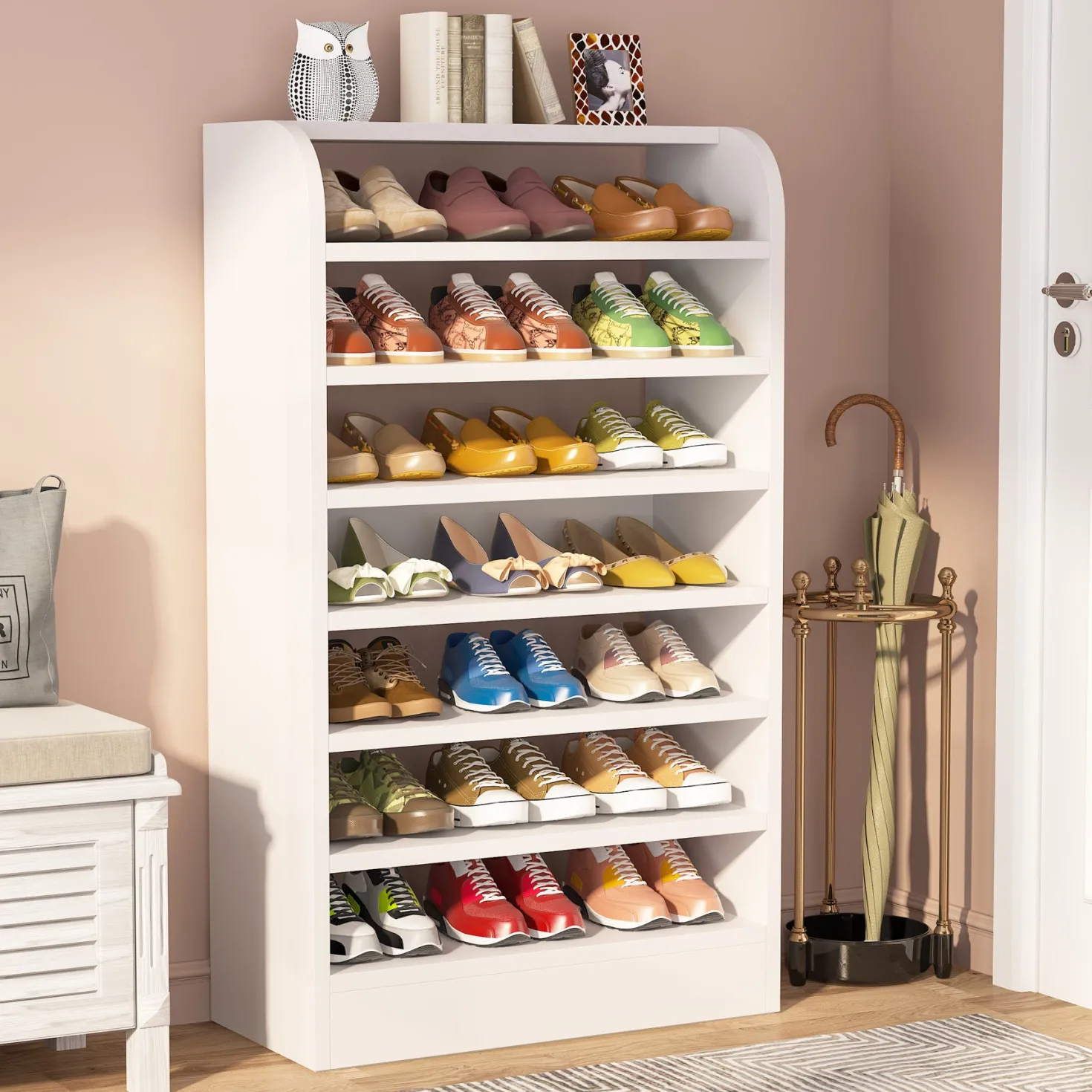 8-Tier Shoe Rack, Wooden Shoe Shelf Shoe Storage Cabinet