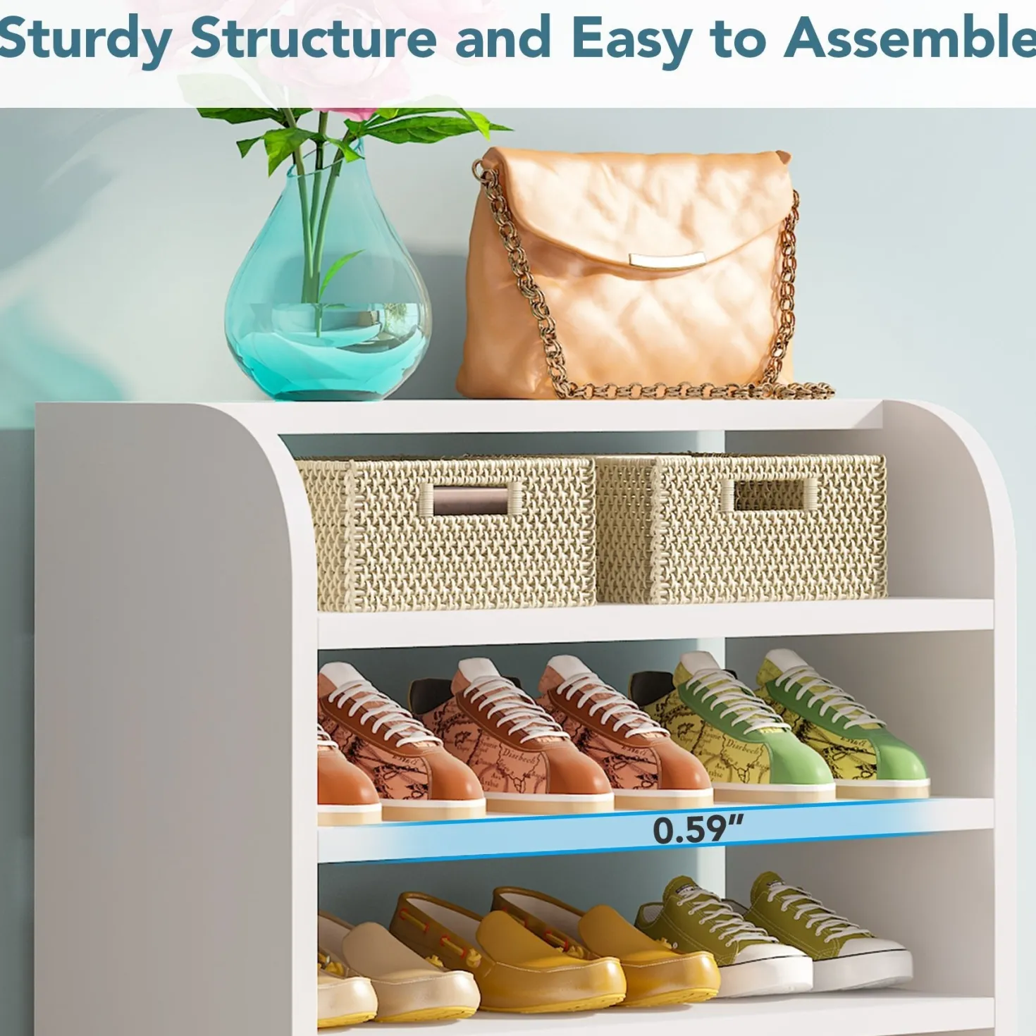 8-Tier Shoe Rack, Wooden Shoe Shelf Shoe Storage Cabinet