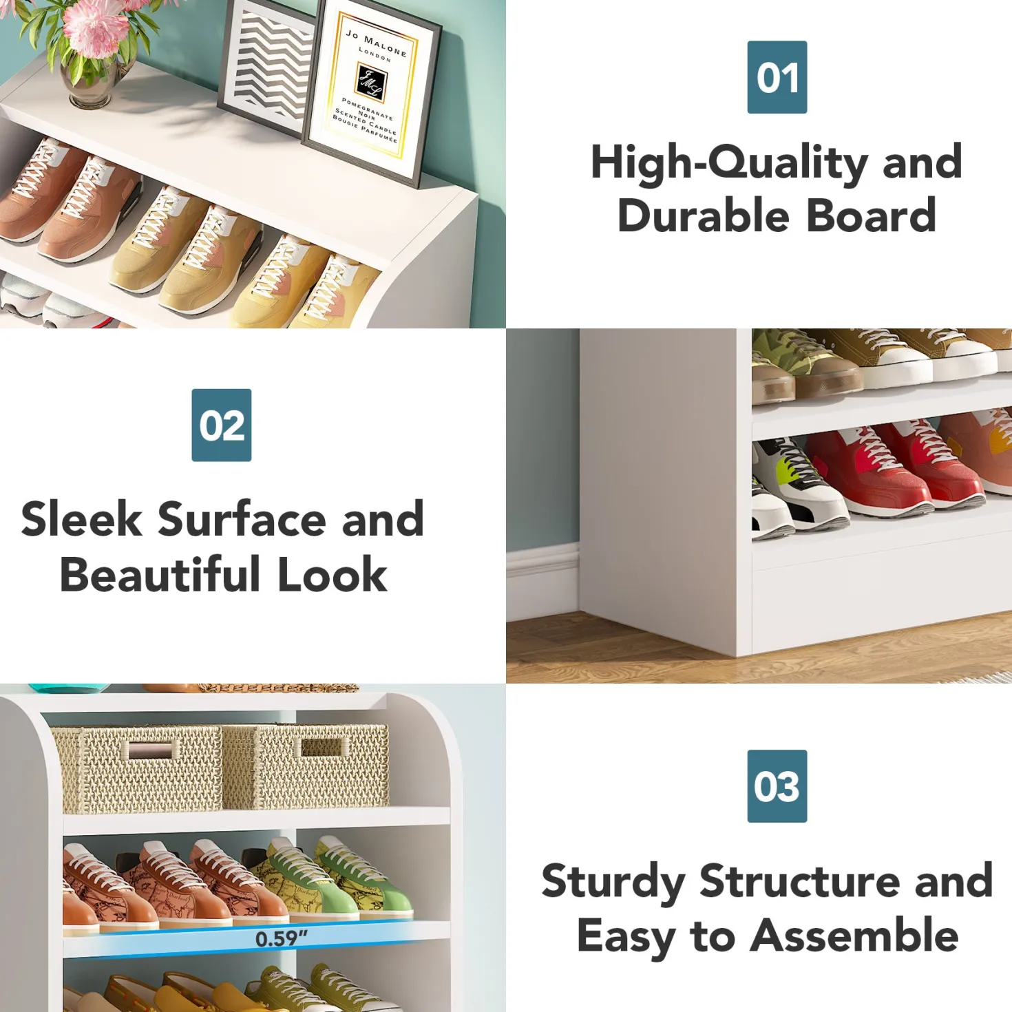 8-Tier Shoe Rack, Wooden Shoe Shelf Shoe Storage Cabinet