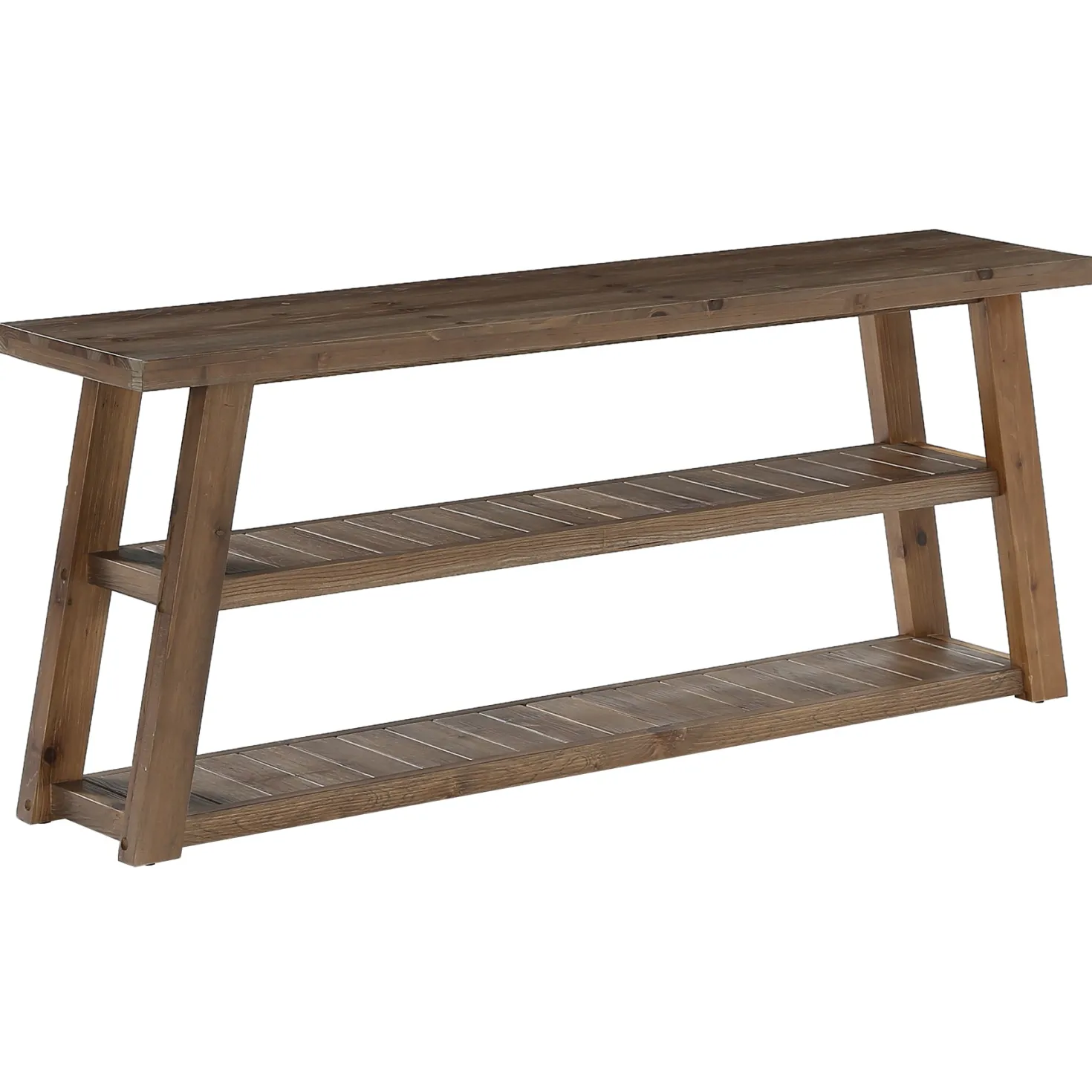 3-Tier Solid Wood TV Stand, 63" Entertainment Center with Open Shelves