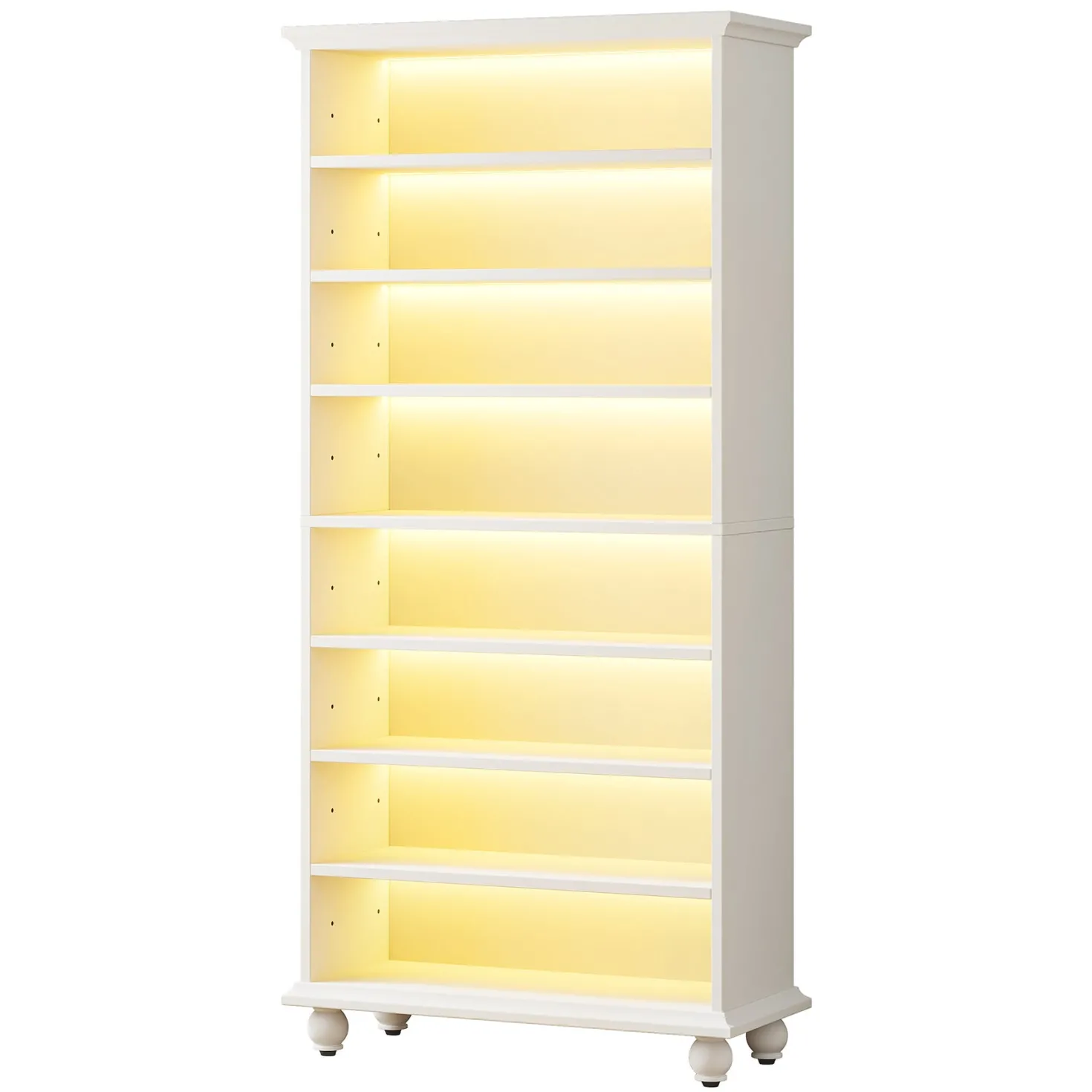 9-Tier Wood Shoe Cabinet Rack with LED Lighting & Solid Wood Legs