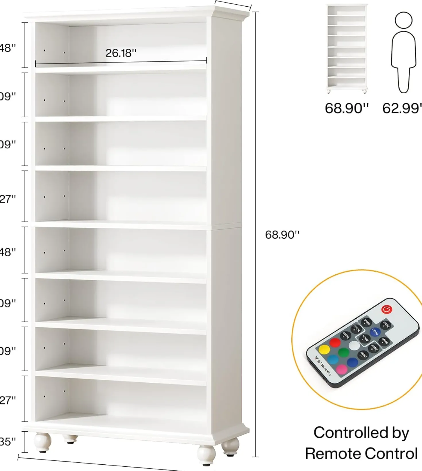 9-Tier Wood Shoe Cabinet Rack with LED Lighting & Solid Wood Legs