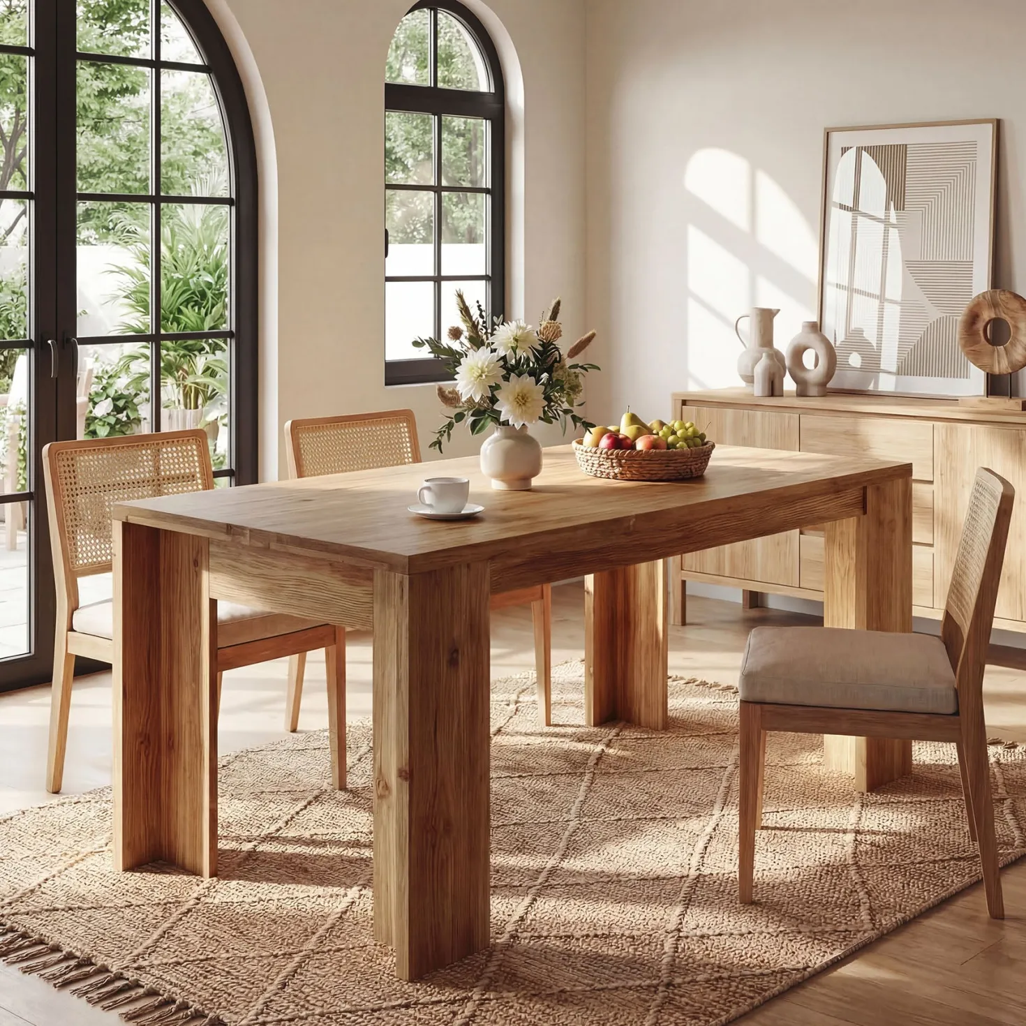 Tribesigns 63" Solid Wood Dining Table, Farmhouse Kitchen Table for Home
