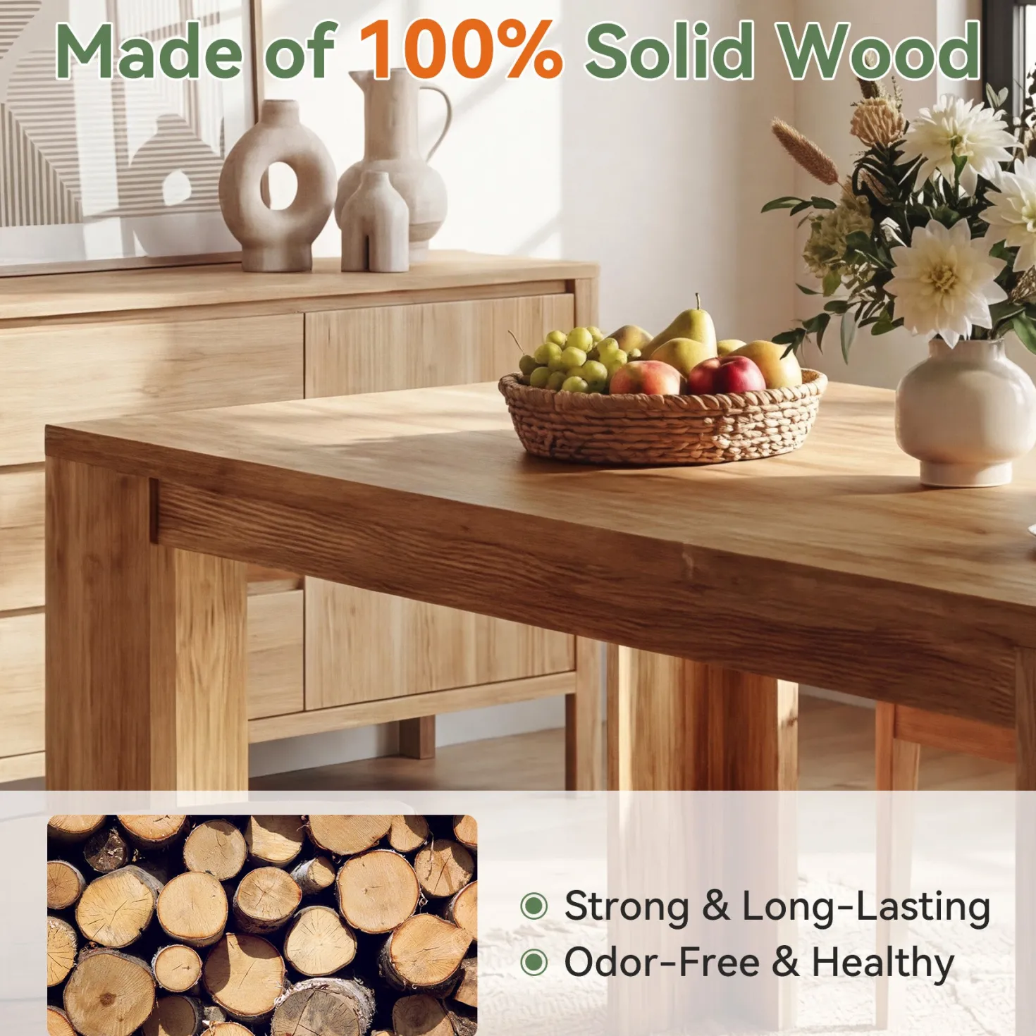 Tribesigns 63" Solid Wood Dining Table, Farmhouse Kitchen Table for Home