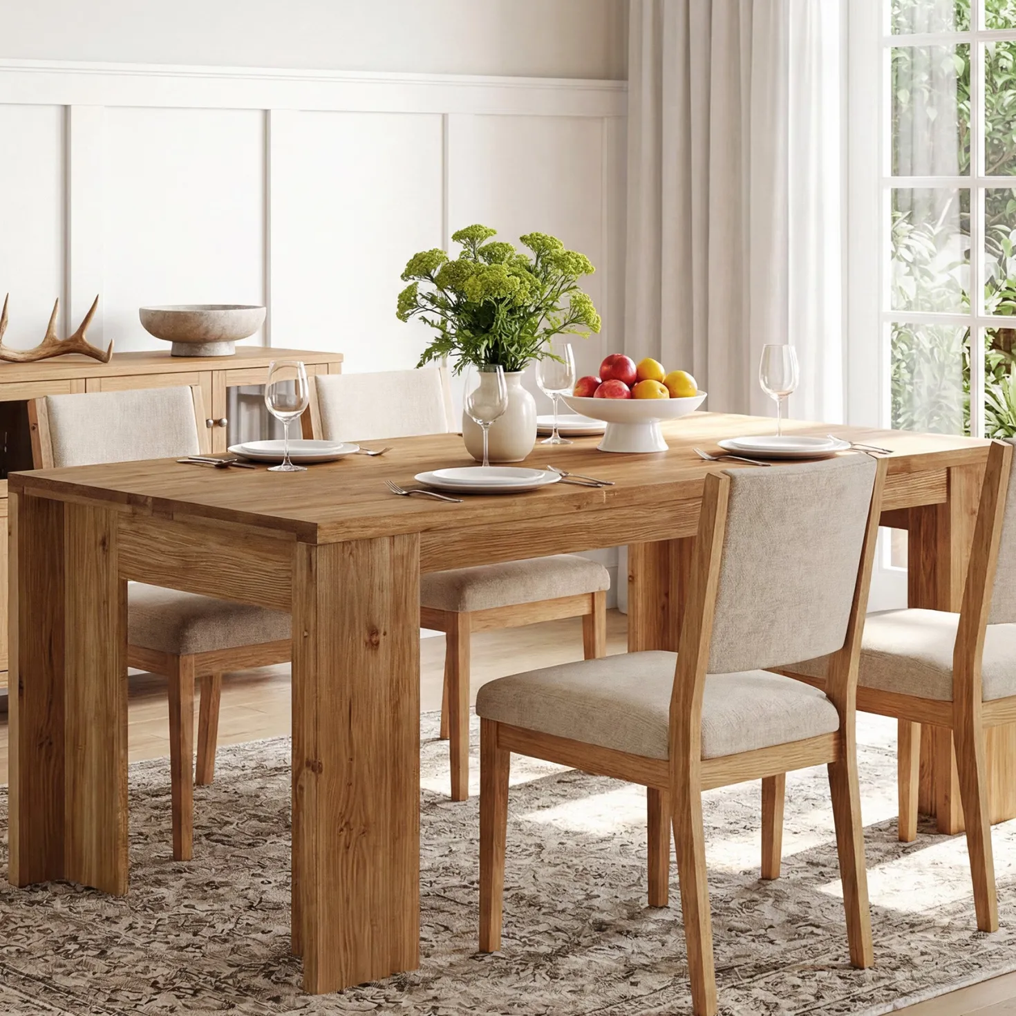 Tribesigns 63" Solid Wood Dining Table, Farmhouse Kitchen Table for Home