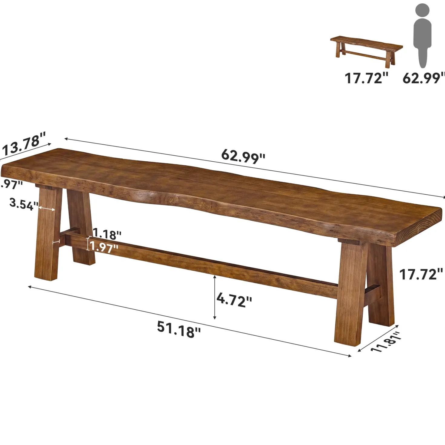 Tribesigns 63" Solid Wood Entryway Bench, Farmhouse Bench with A-Frame Legs
