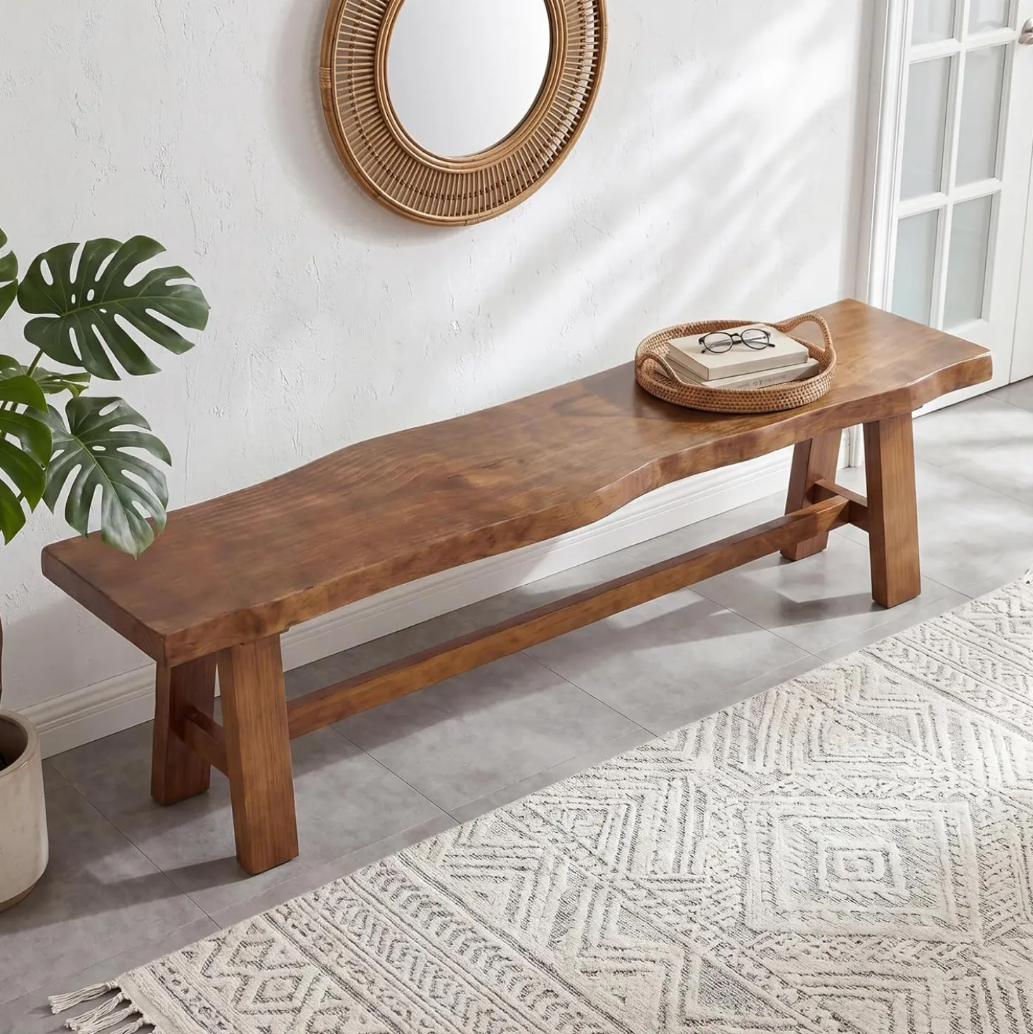 Tribesigns 63" Solid Wood Entryway Bench, Farmhouse Bench with A-Frame Legs