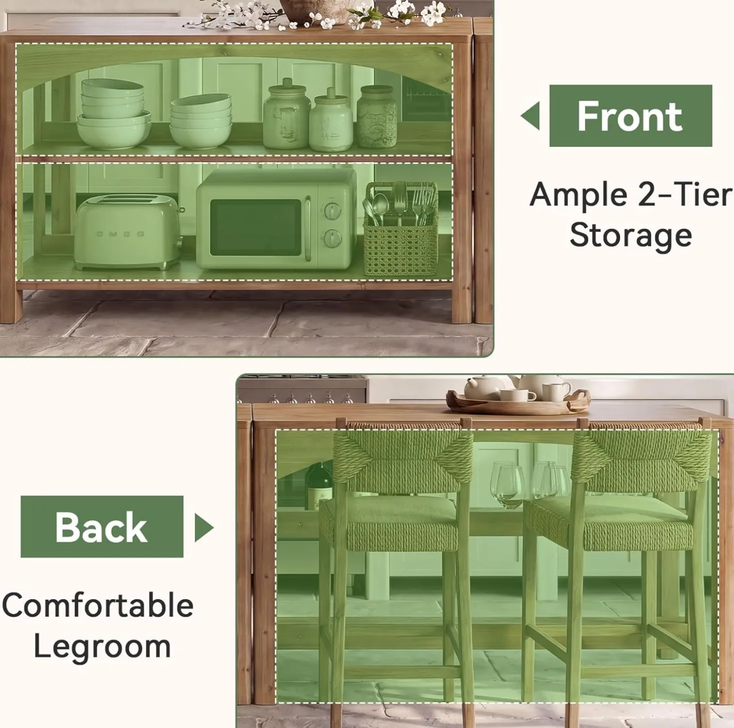 Tribesigns 59-Inch Bar Table, Farmhouse Counter Height Table with Storage Shelves for Kitchen Dining Room