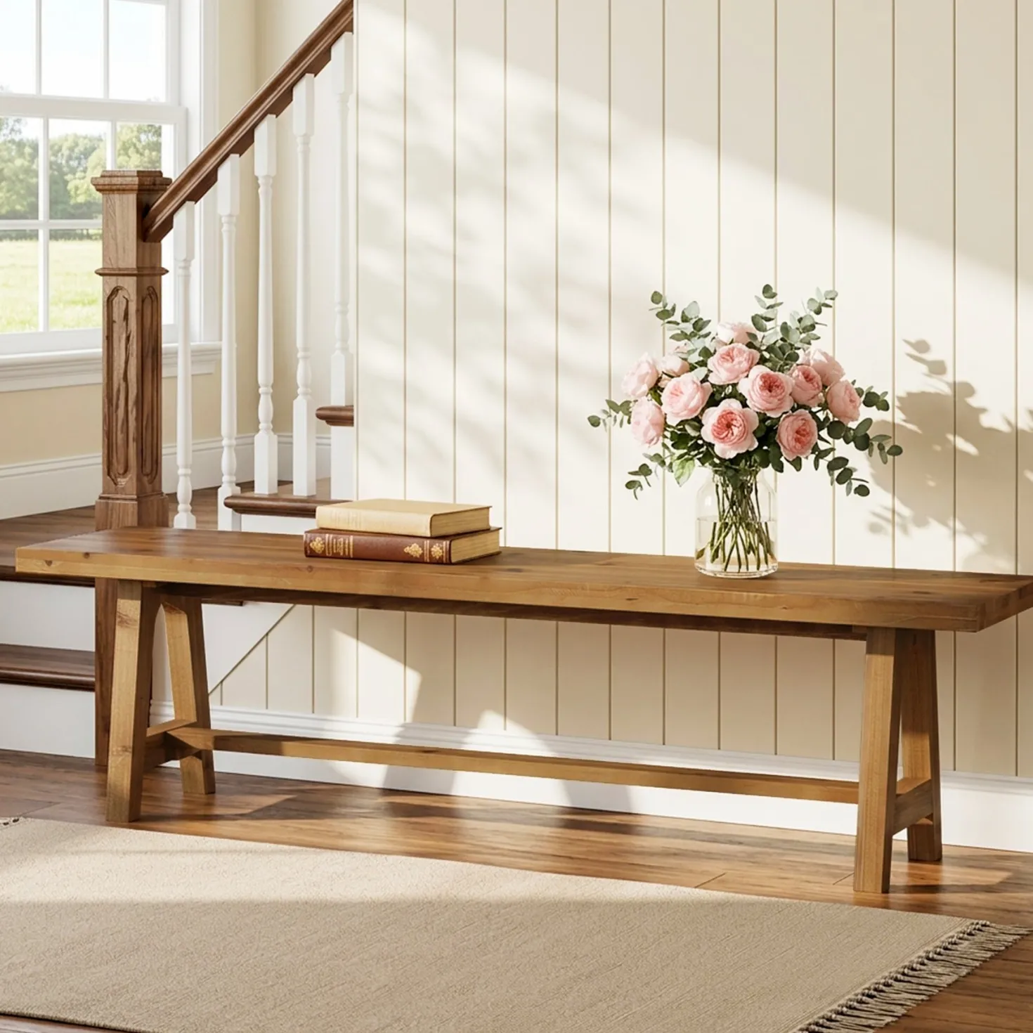 Tribesigns 63-Inch Entryway Bench, Narrow Hallway Seat for Mudroom