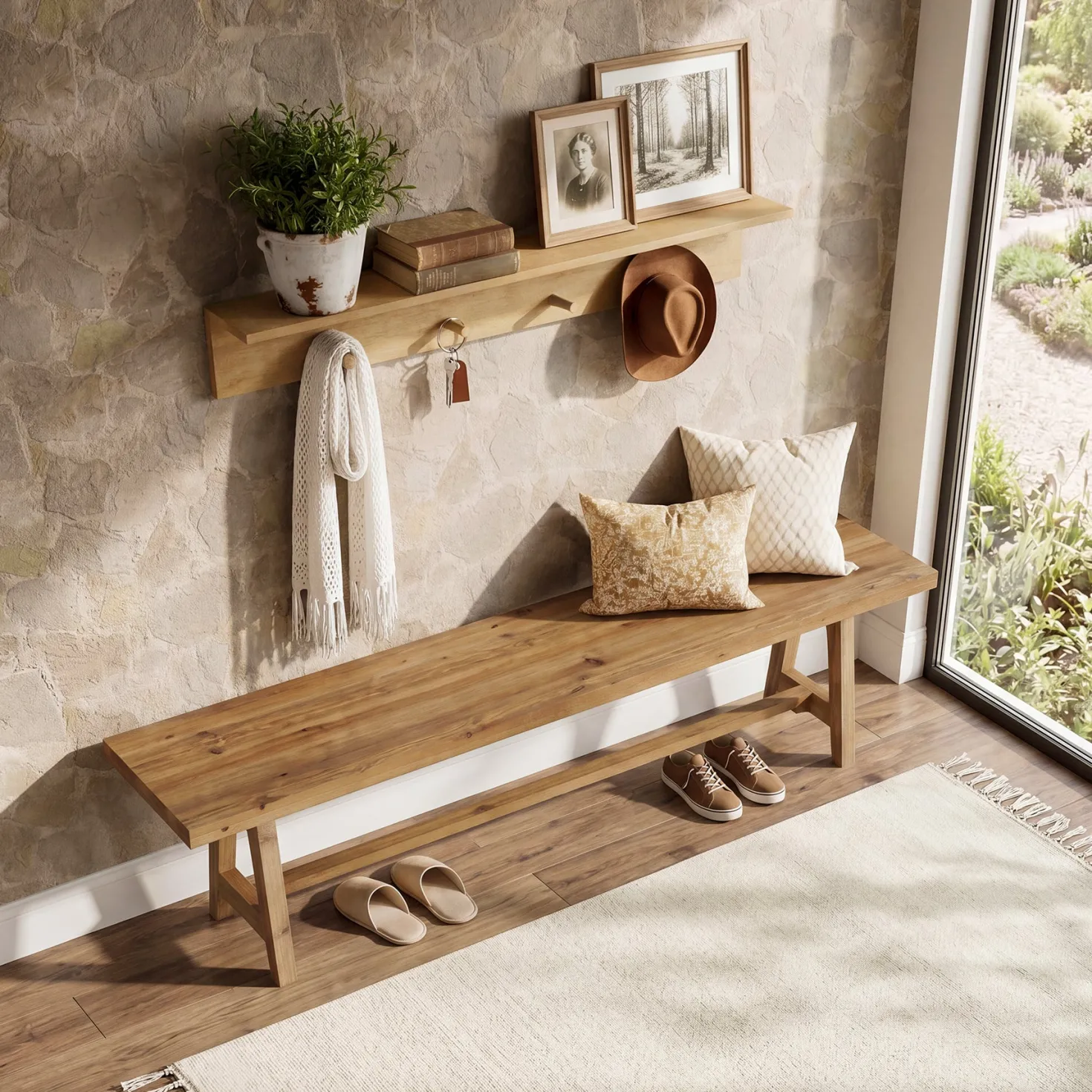 Tribesigns 63-Inch Entryway Bench, Narrow Hallway Seat for Mudroom