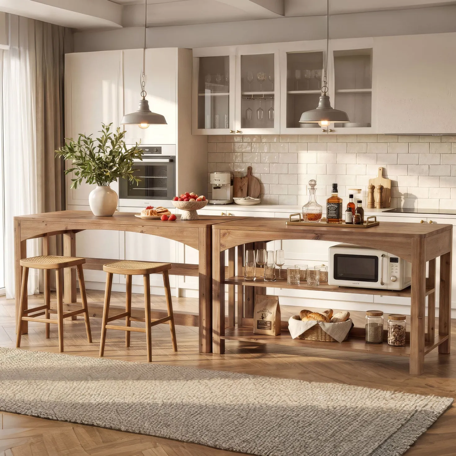Tribesigns 59-Inch Kitchen Island, Solid Wood Island Table with 3-Tier Storage for Kitchen Dining Room