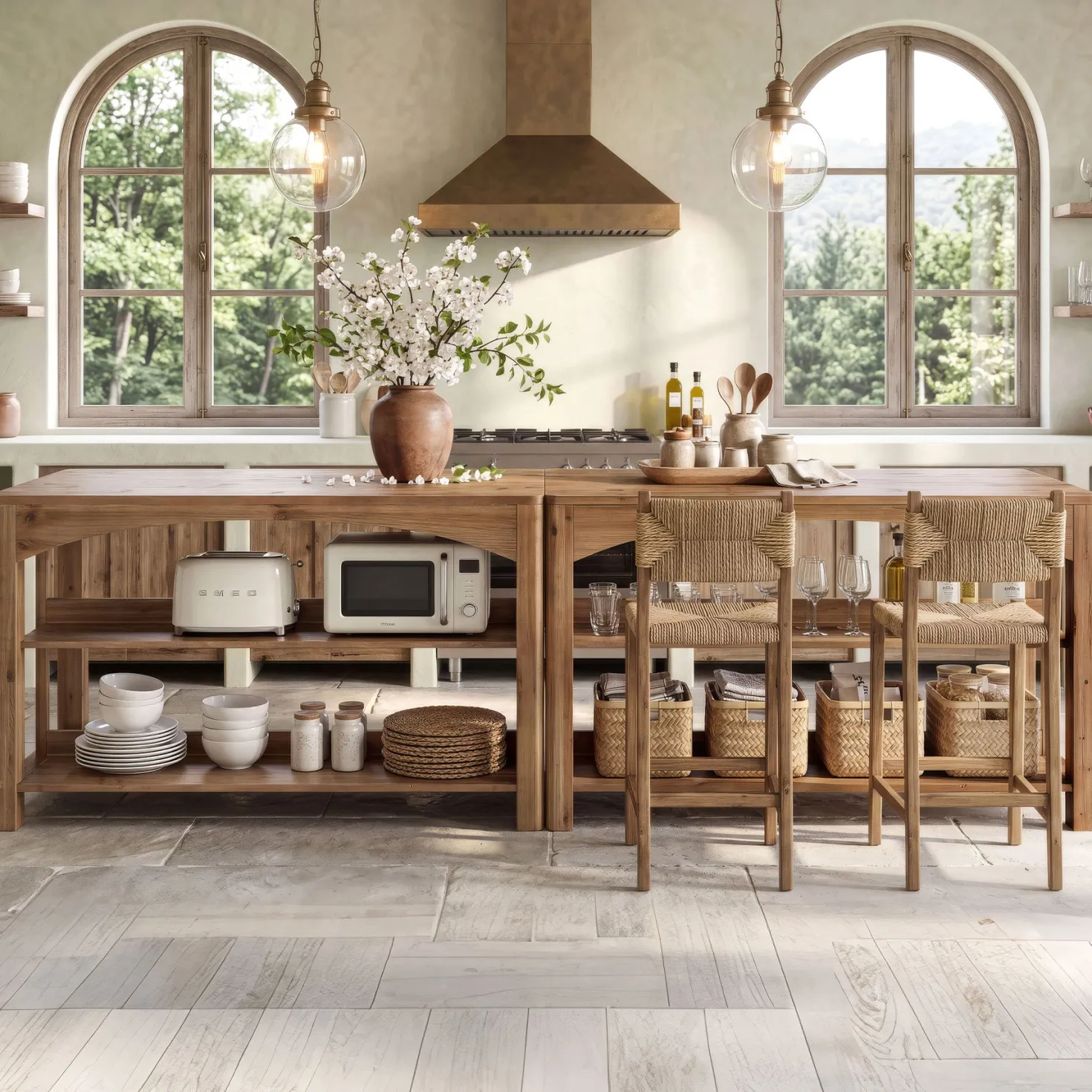 Tribesigns 59-Inch Kitchen Island, Solid Wood Island Table with 3-Tier Storage for Kitchen Dining Room