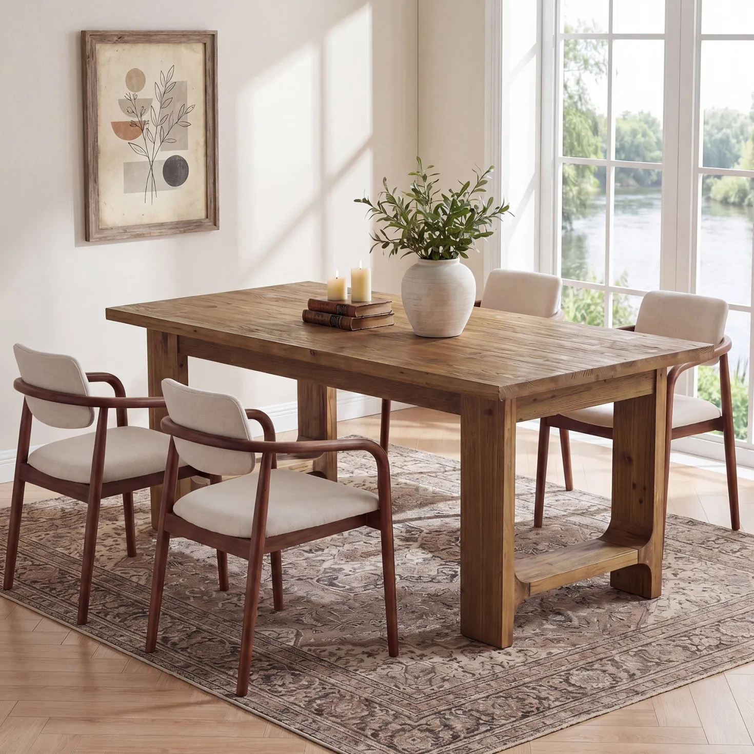 Tribesigns 63-Inch Solid Wood Dining Table with U-Shaped Legs, Farmhouse Kitchen Table for 6 People