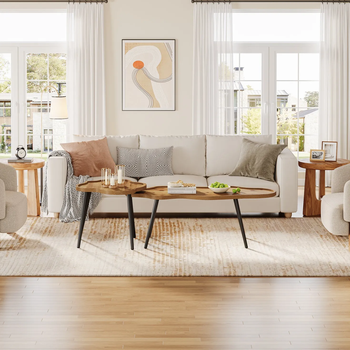 Tribesigns Nesting Coffee Table Set of 2, Solid Wood with Cloud Tabletop