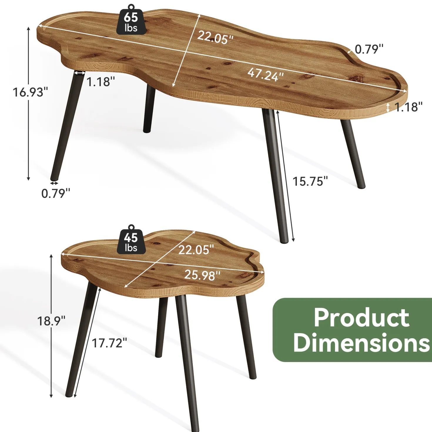 Tribesigns Nesting Coffee Table Set of 2, Solid Wood with Cloud Tabletop