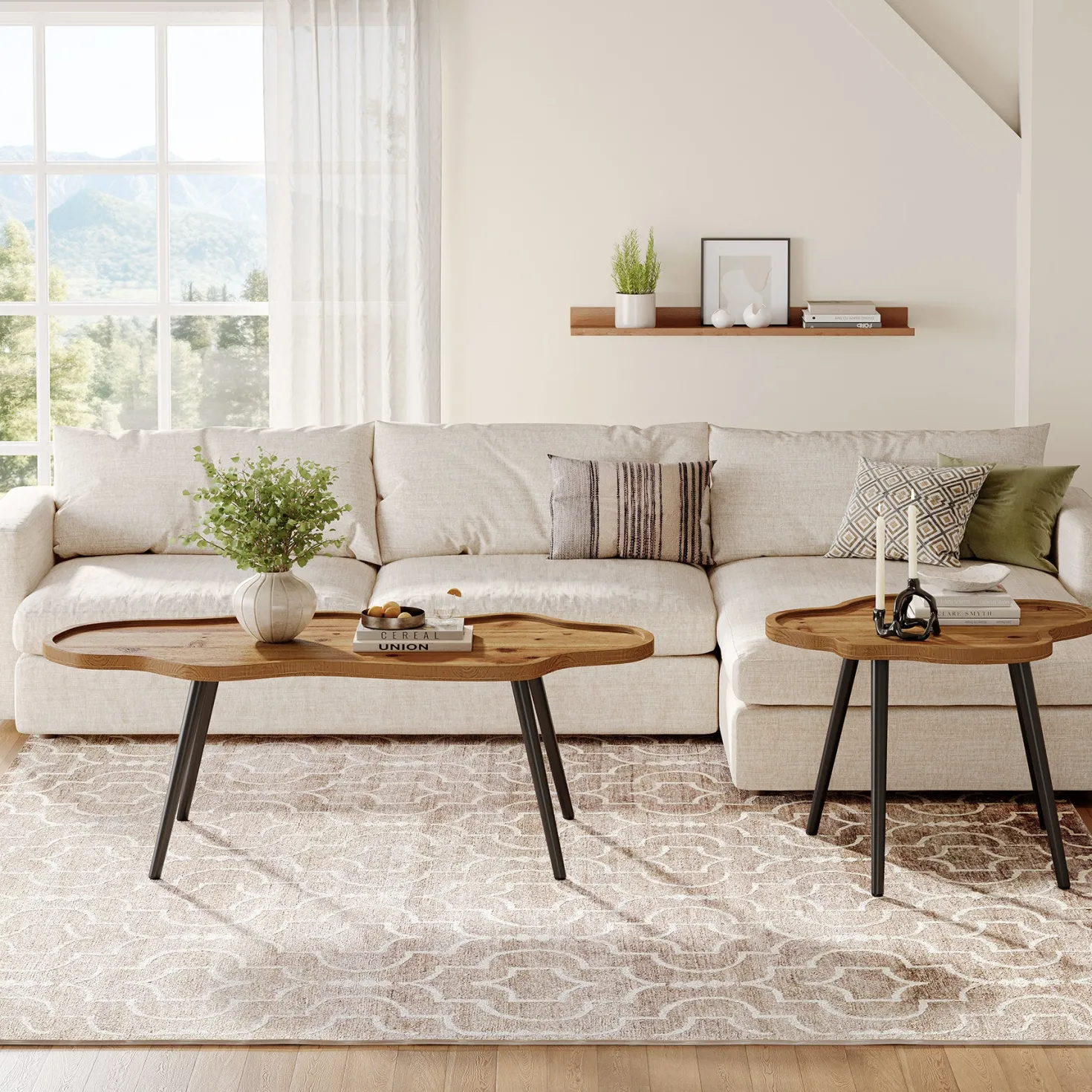 Tribesigns Nesting Coffee Table Set of 2, Solid Wood with Cloud Tabletop