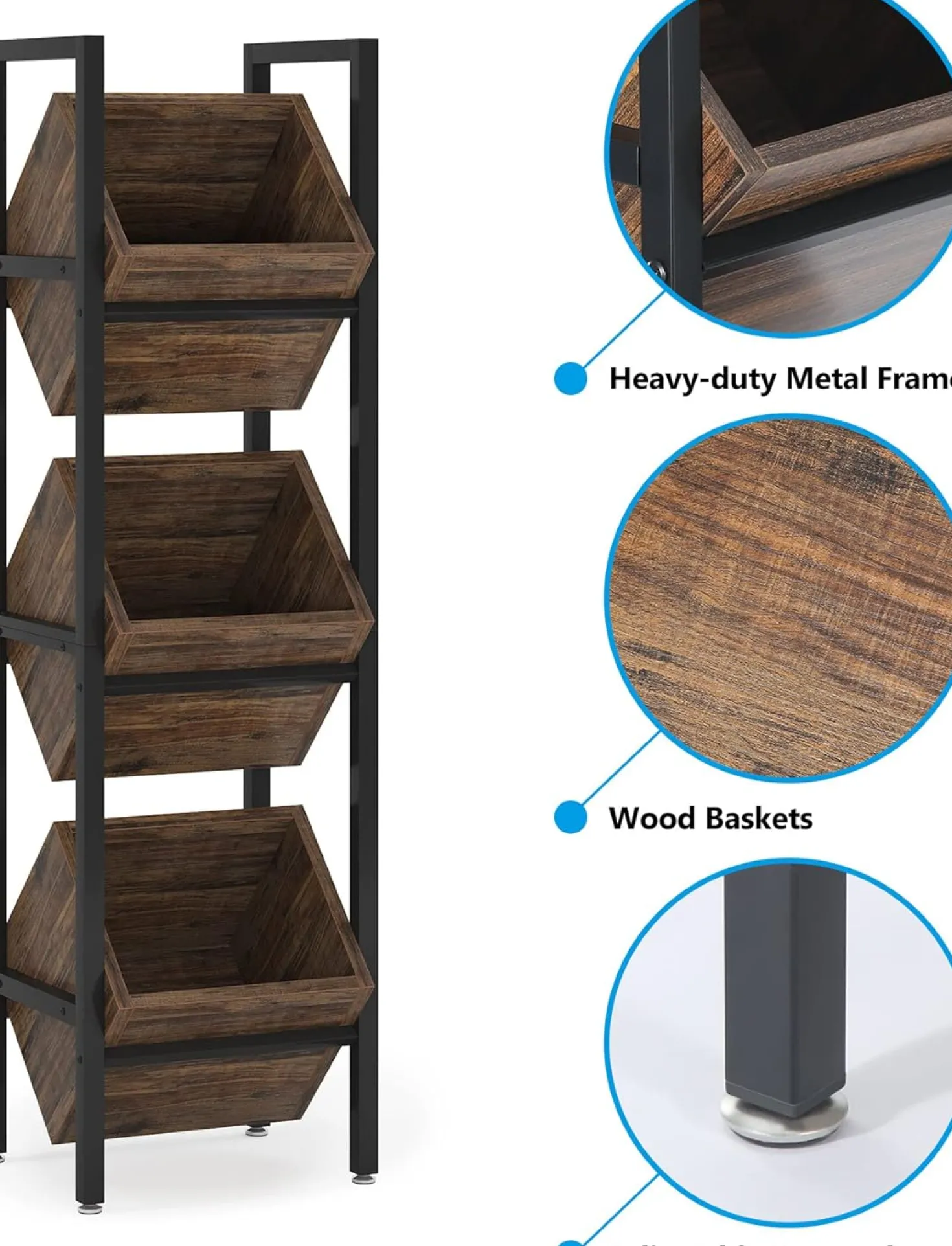 Tribesigns 3-Tier Freestanding Wine Rack, Wooden Wine Storage Stand for Kitchen and Cellar
