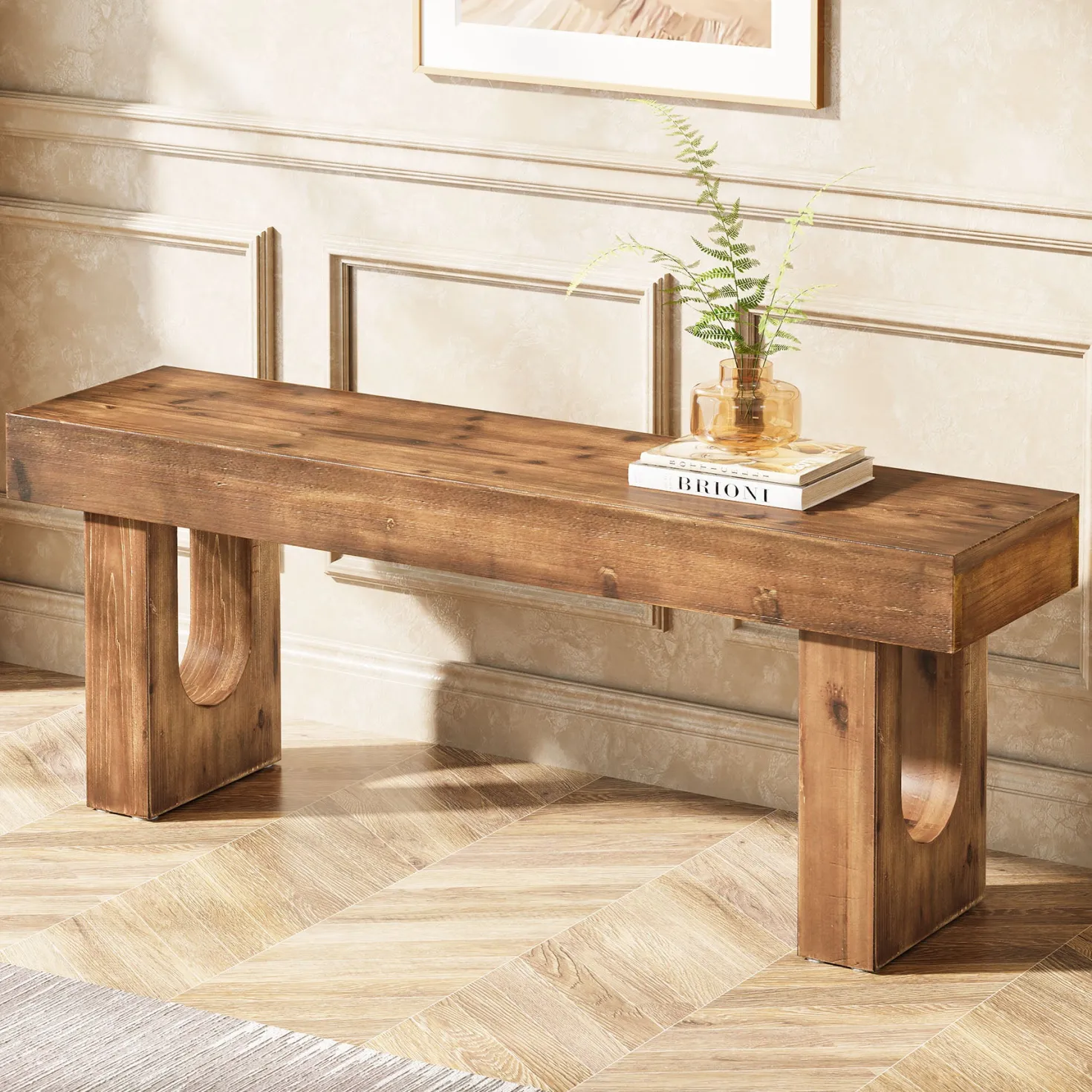 Wood Shoe Bench, 47" Narrow Entryway Bench End of Bed Bench