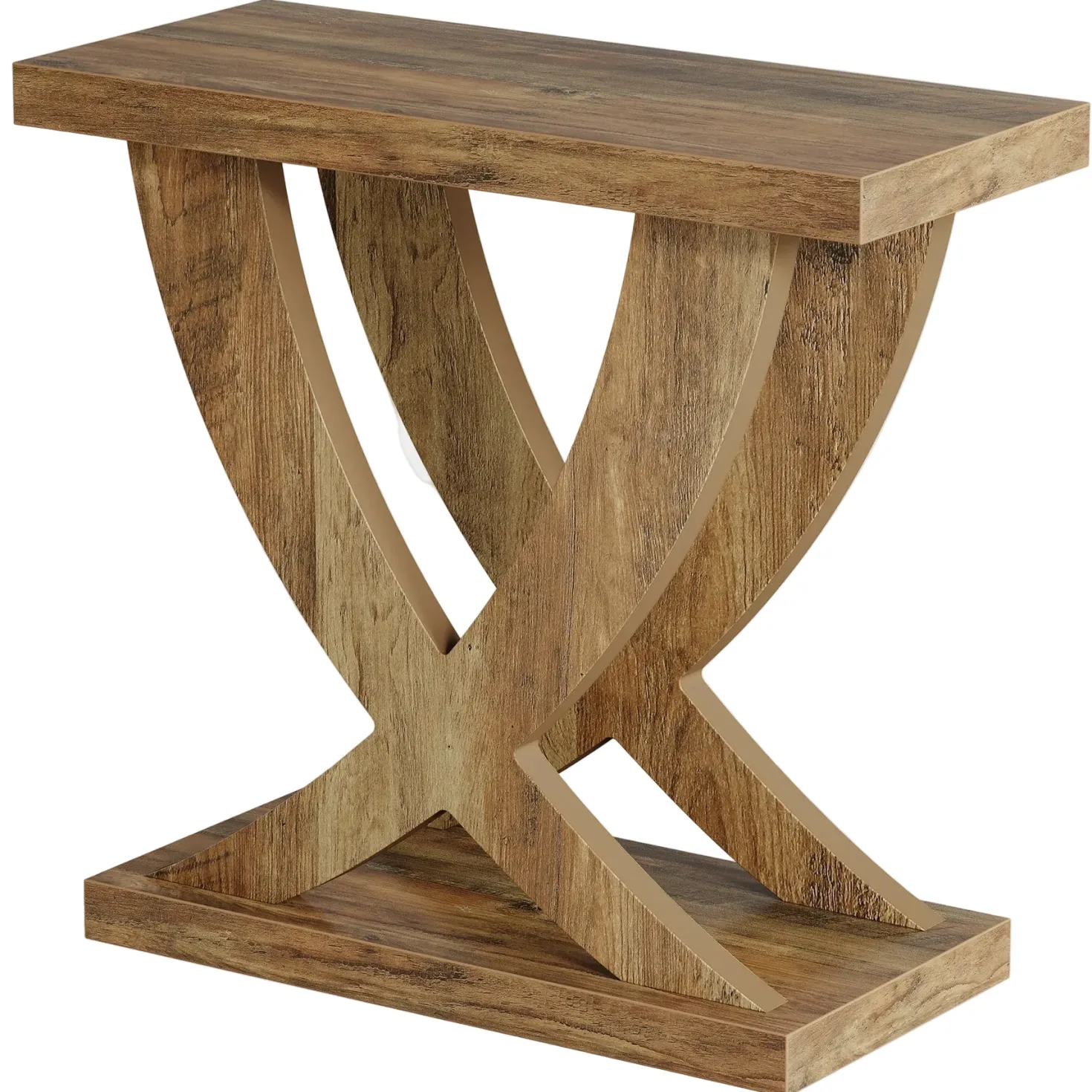Wooden End Table, Farmhouse Side Table Nightstand with Cross Fishtail Support