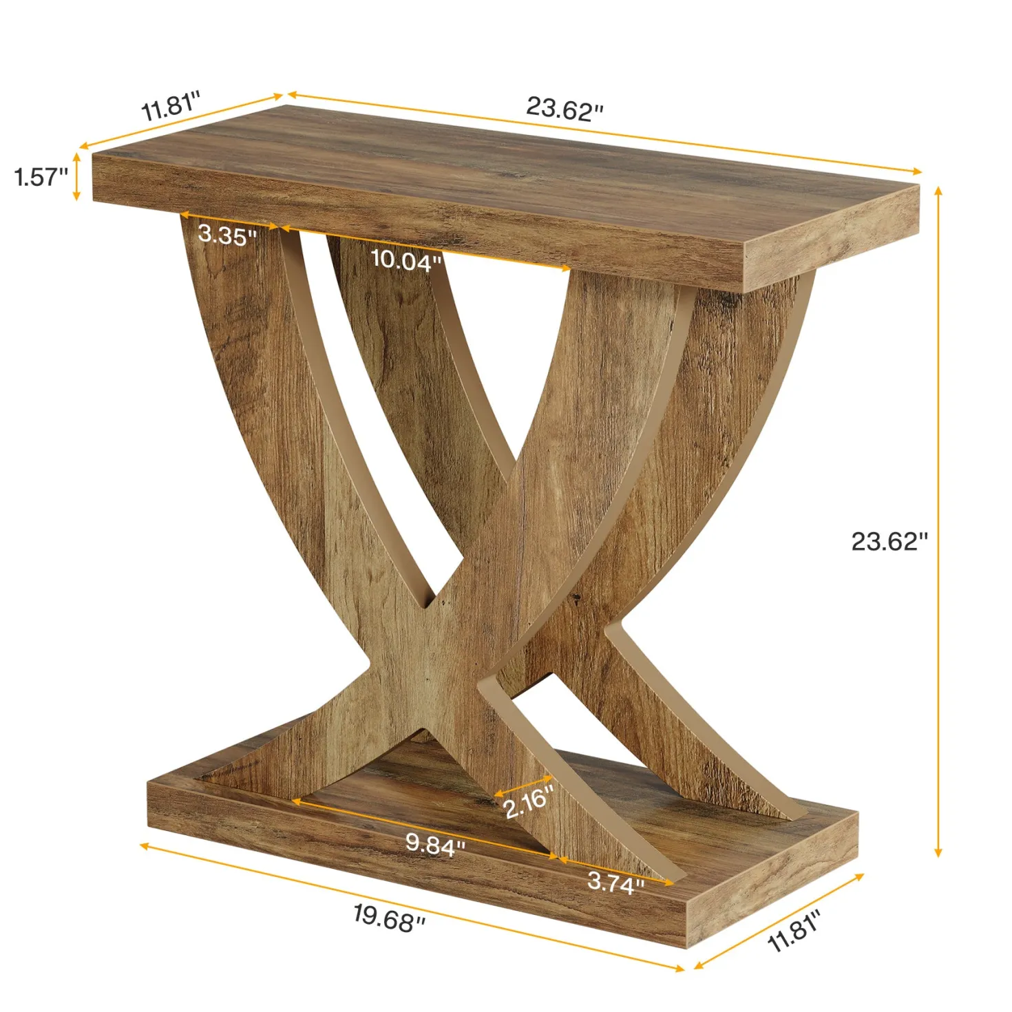 Wooden End Table, Farmhouse Side Table Nightstand with Cross Fishtail Support