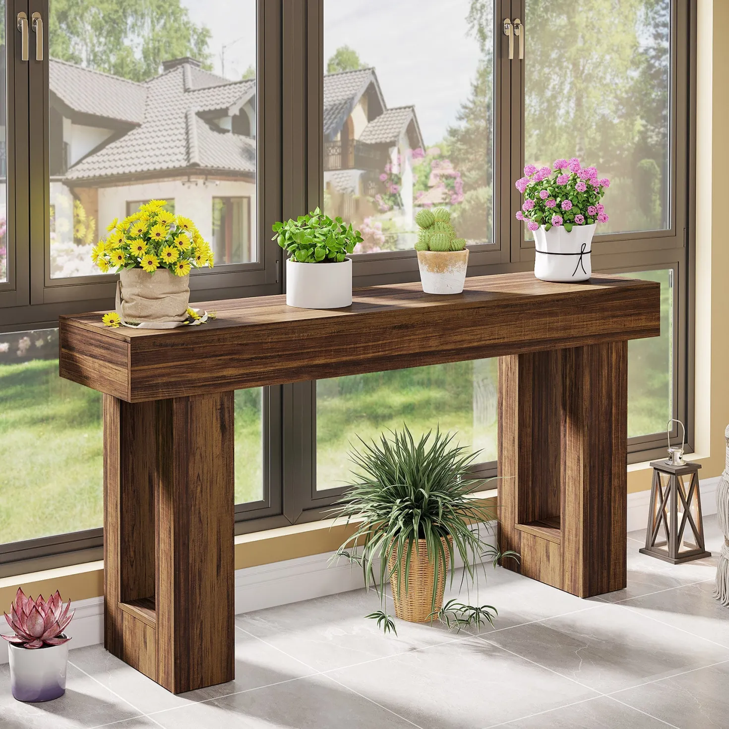 Wooden Sofa Table, 63-Inch Modern Console Table For Living Room