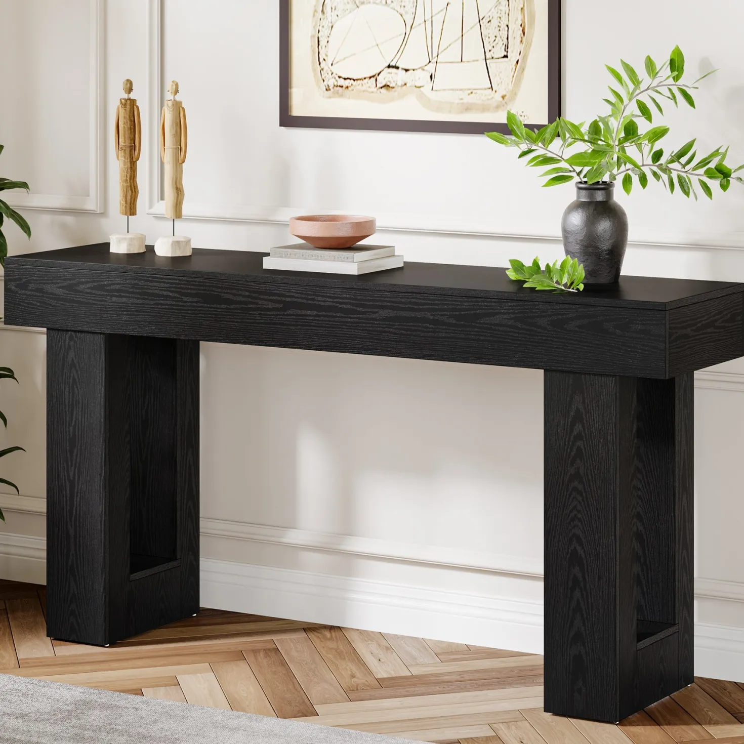Wooden Sofa Table, 63-Inch Modern Console Table For Living Room